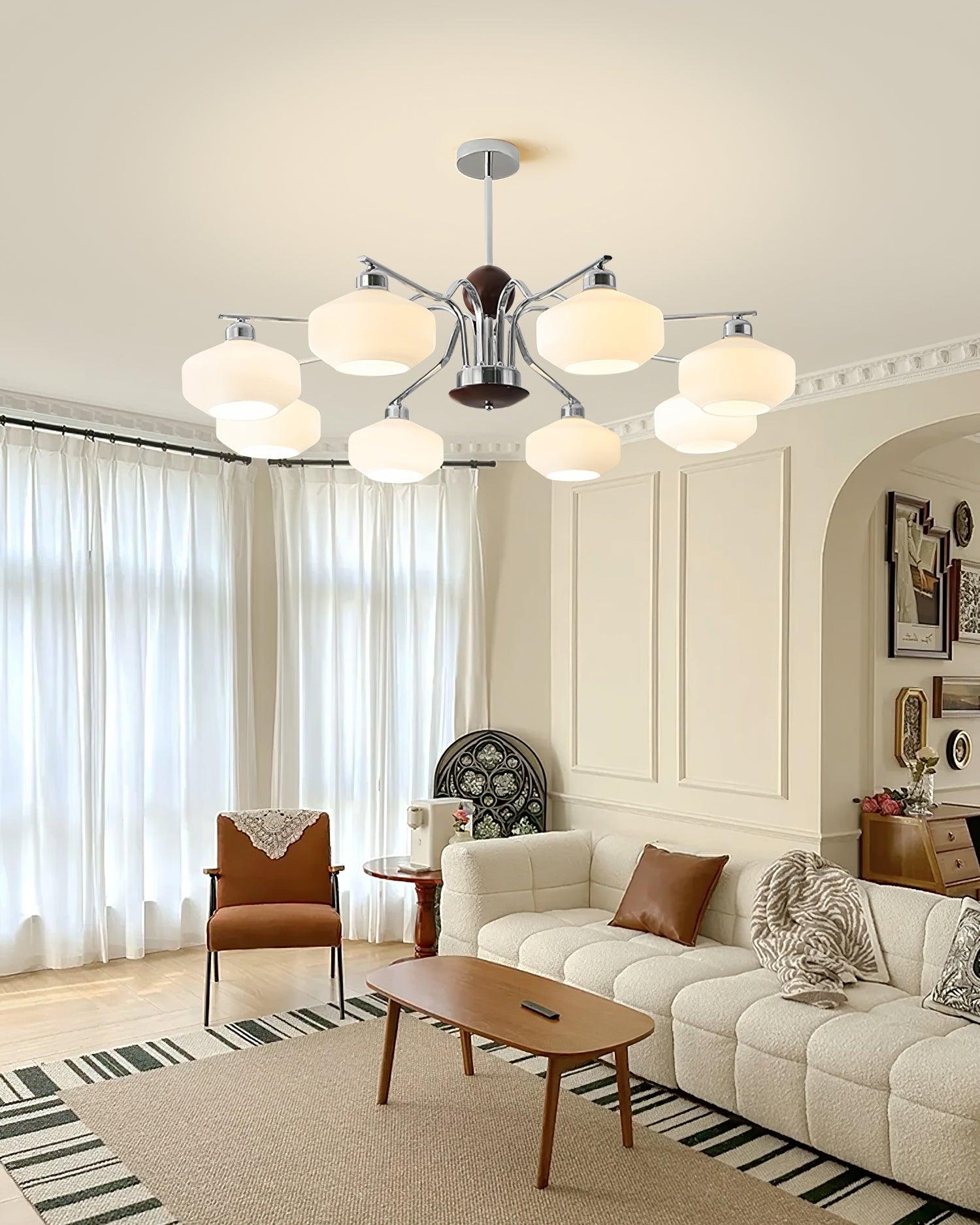Luna Vintage Kronleuchter aus Glas und Nussbaum-Letslighting