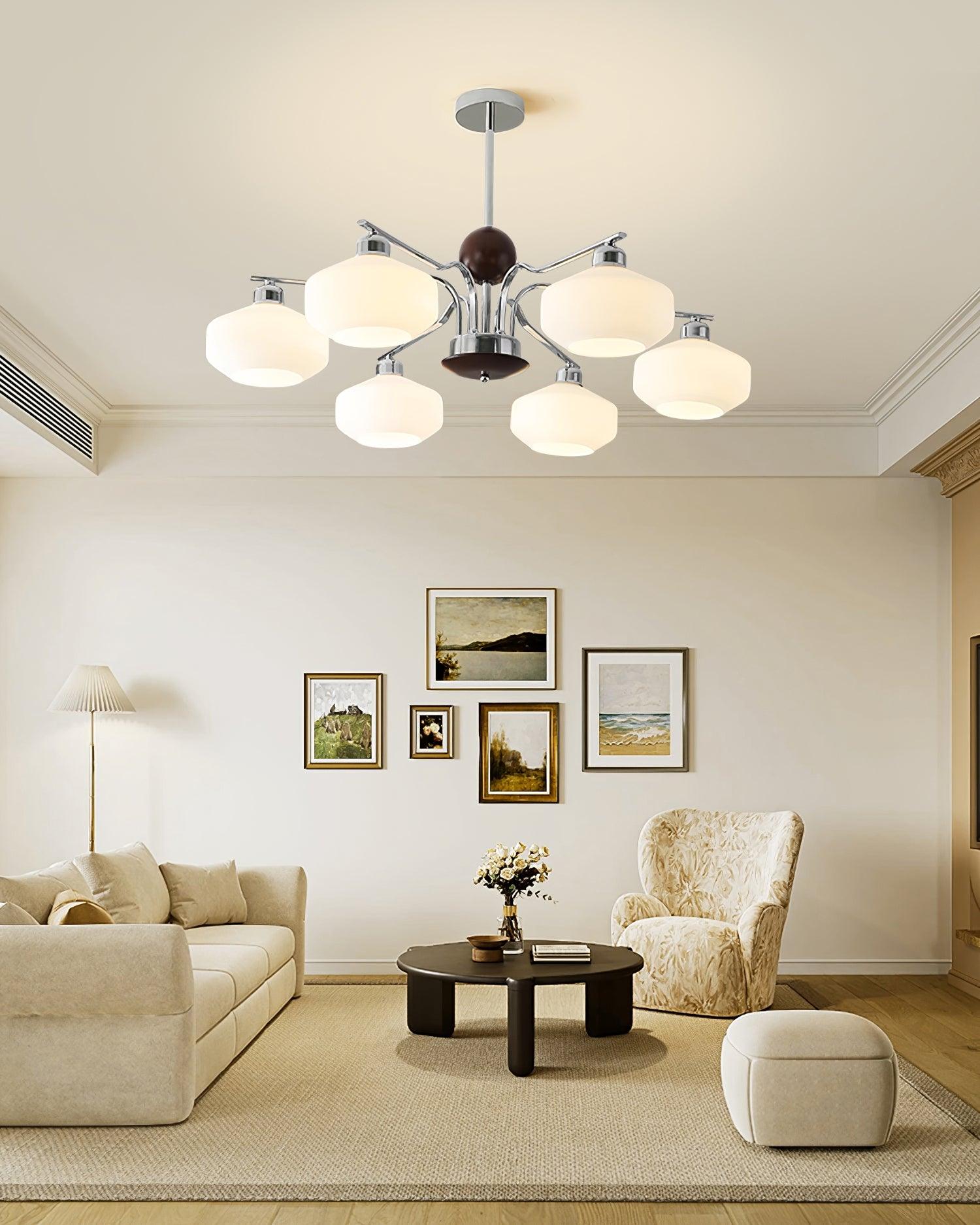 Luna Vintage Kronleuchter aus Glas und Nussbaum-Letslighting