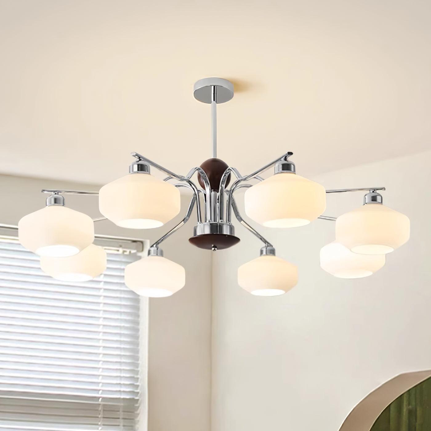 Luna Vintage Kronleuchter aus Glas und Nussbaum-Letslighting
