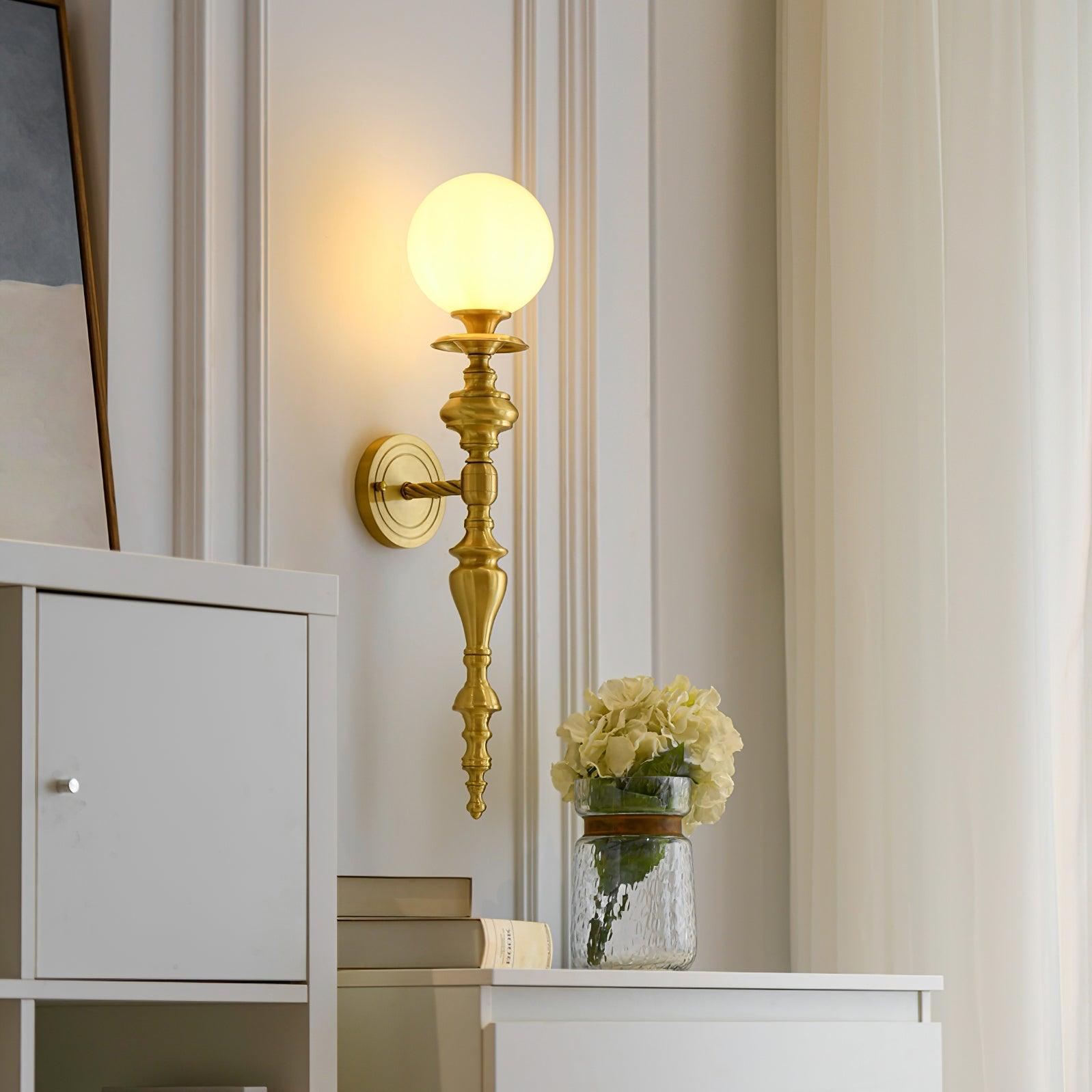 Wall Lamp Sculpted Brass Body Globe Shade Classic Elegant Statement - Letslighting
