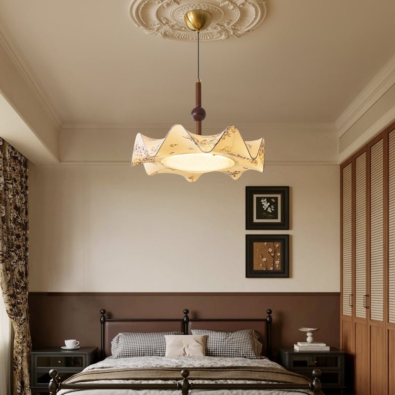 Zoshaos Traditionell Eleganz Vintage Stoff Holz Pendelleuchte-Letslighting