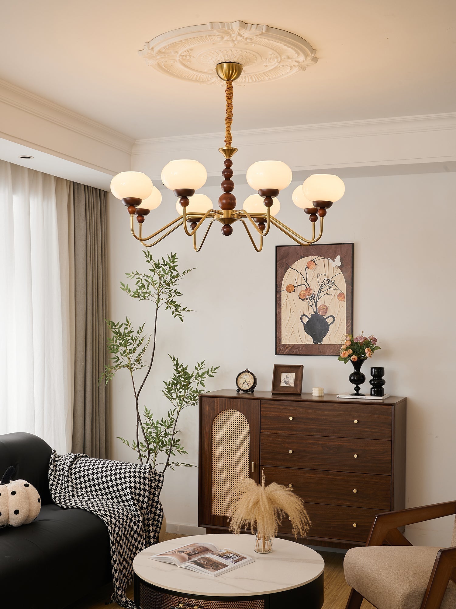 Lustra Kronleuchter Glas Holz Messing Modern 6-Licht-Letslighting