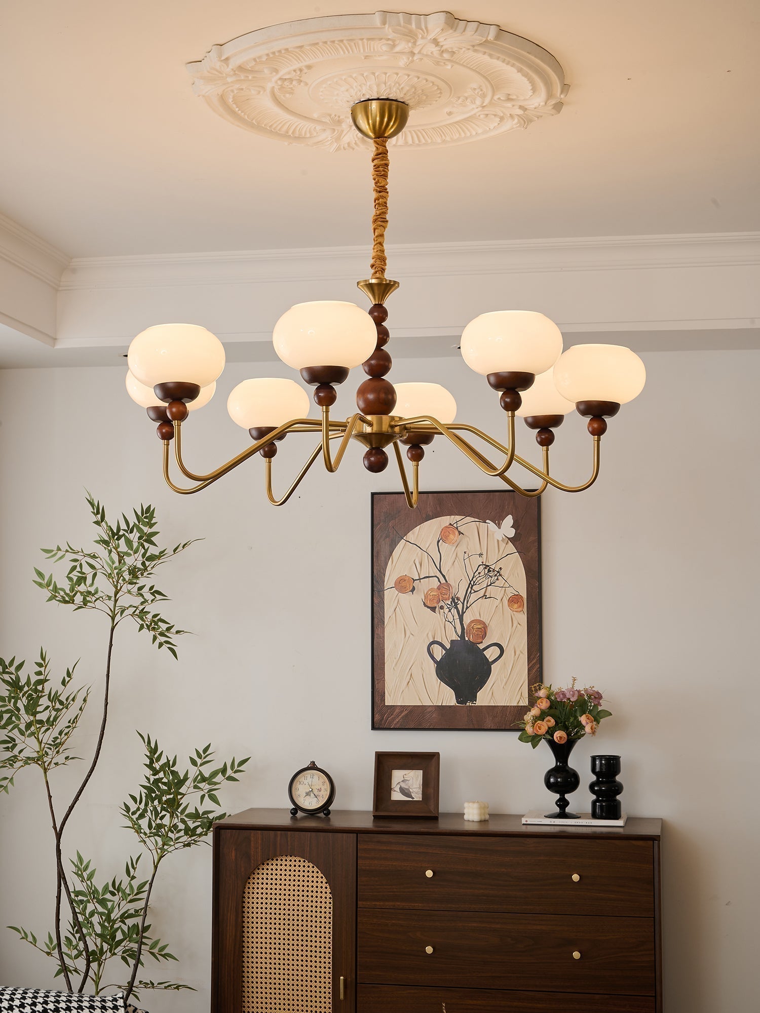Lustra Kronleuchter Glas Holz Messing Modern 6-Licht-Letslighting