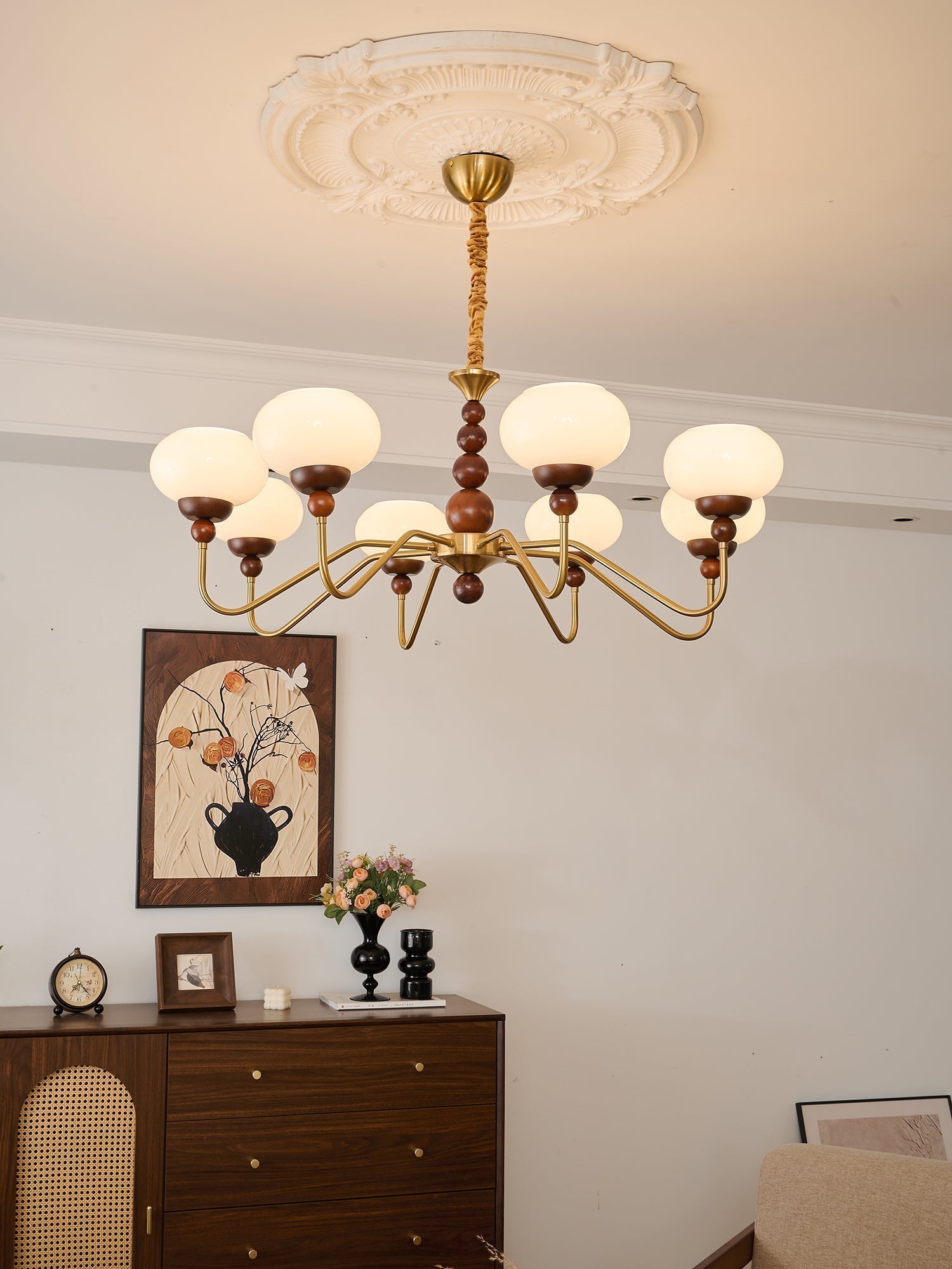Lustra Kronleuchter Glas Holz Messing Modern 6-Licht-Letslighting
