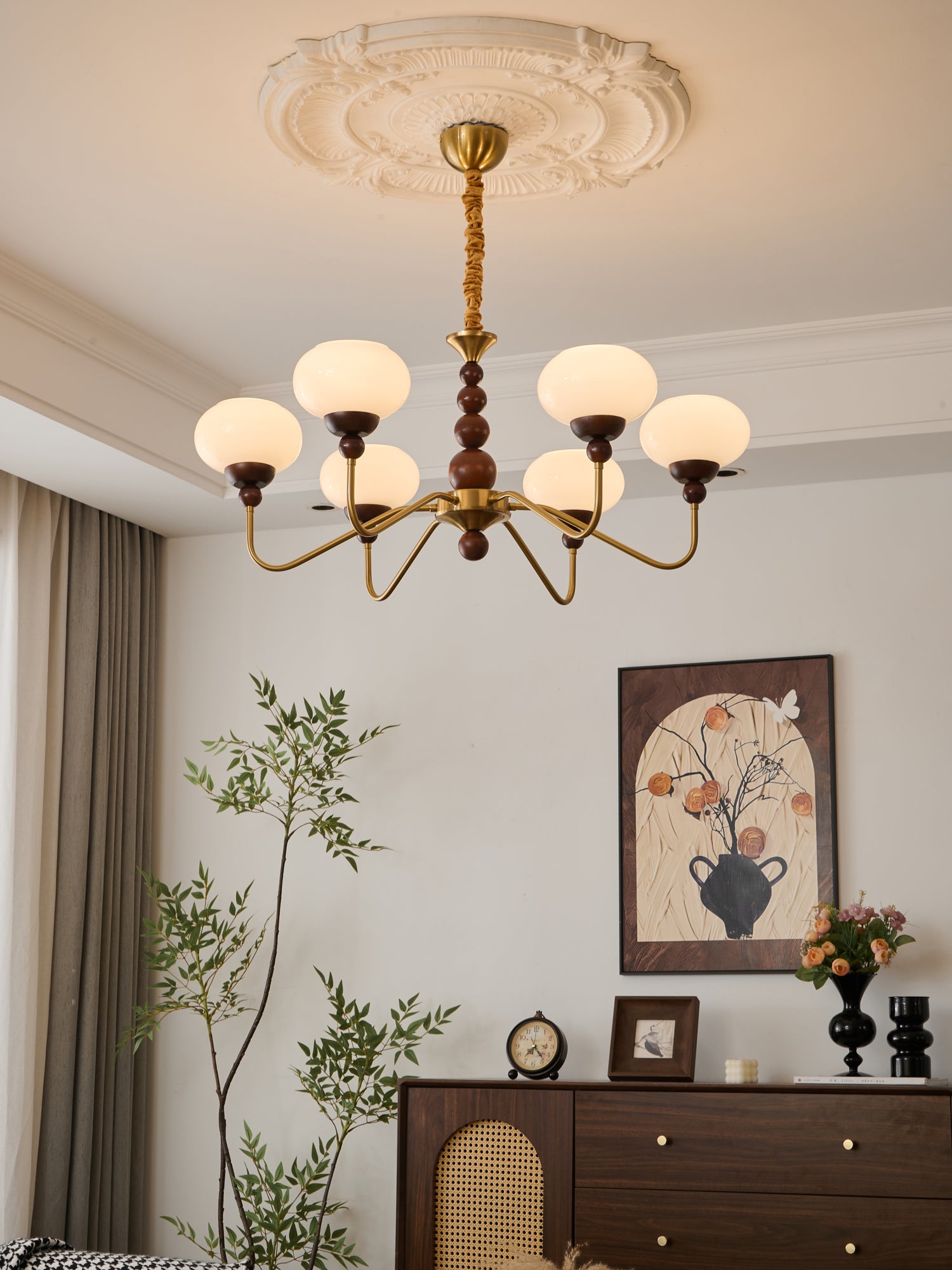 Lustra Kronleuchter Glas Holz Messing Modern 6-Licht-Letslighting