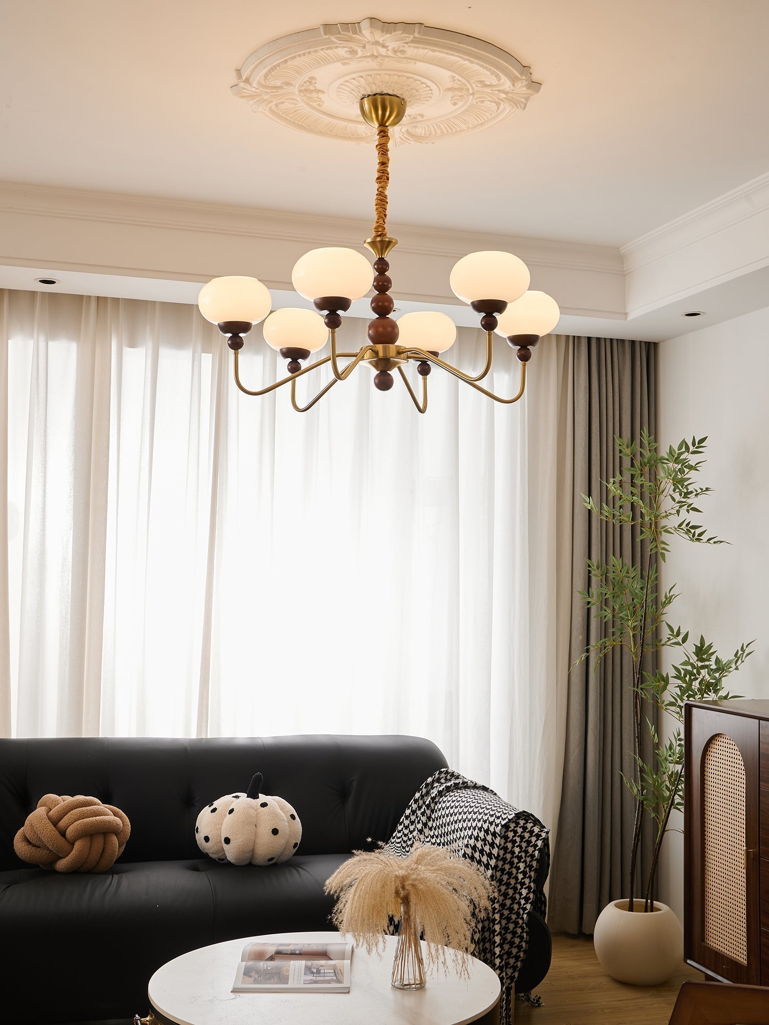 Lustra Kronleuchter Glas Holz Messing Modern 6-Licht-Letslighting
