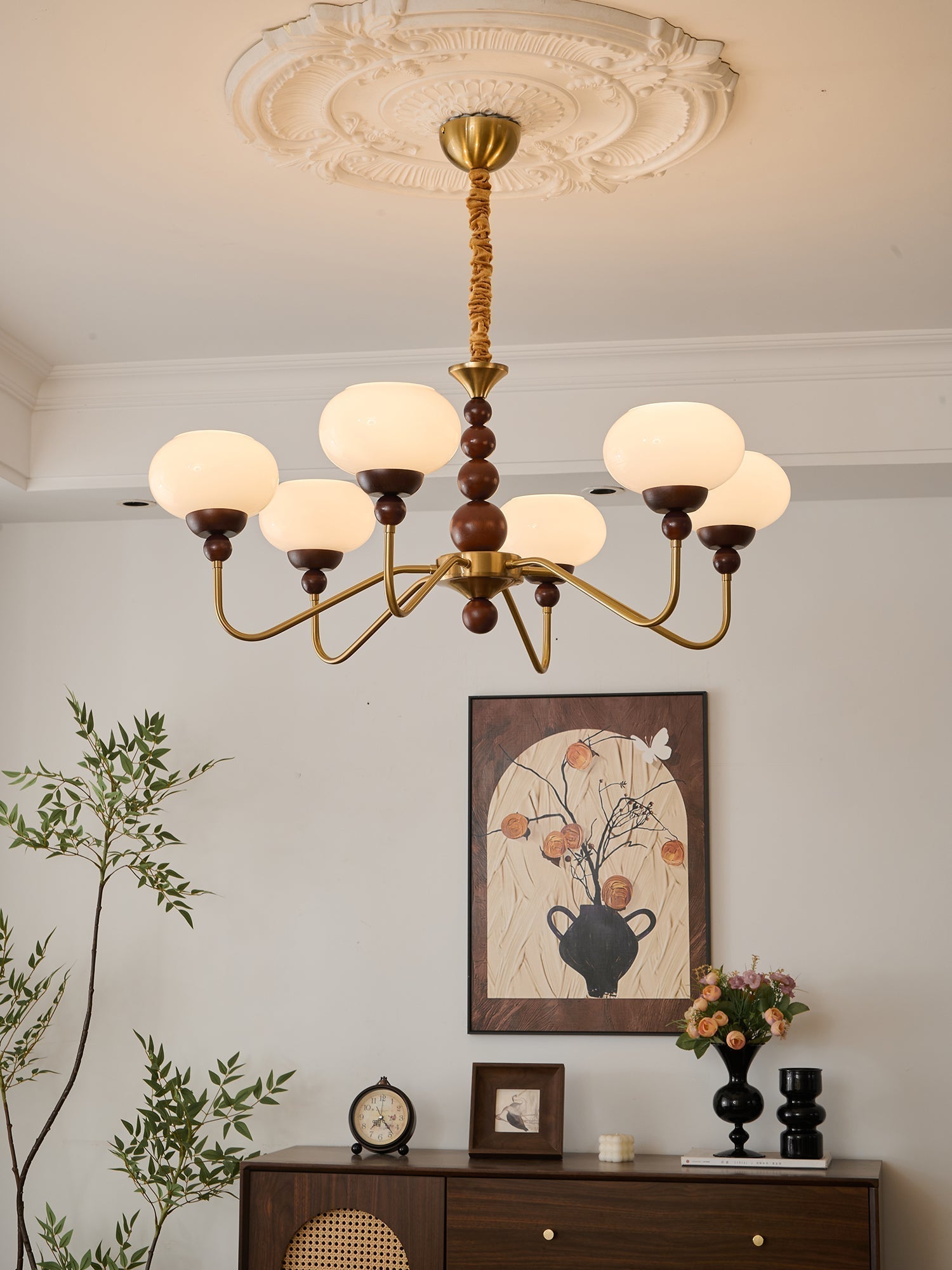 Lustra Kronleuchter Glas Holz Messing Modern 6-Licht-Letslighting