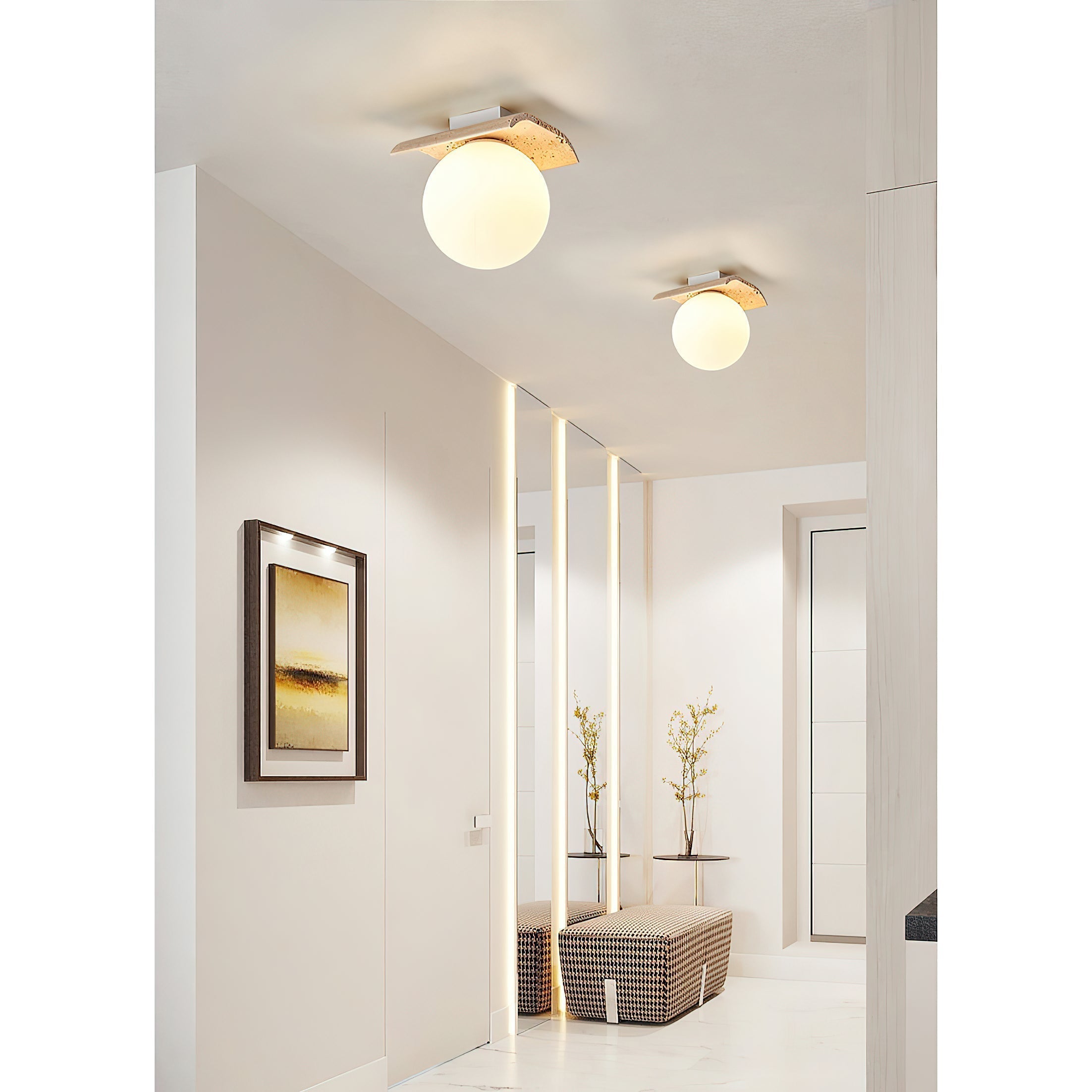 Bianca Globe Modern Minimalist Travertine Glass Ceiling Lamp - Letslighting