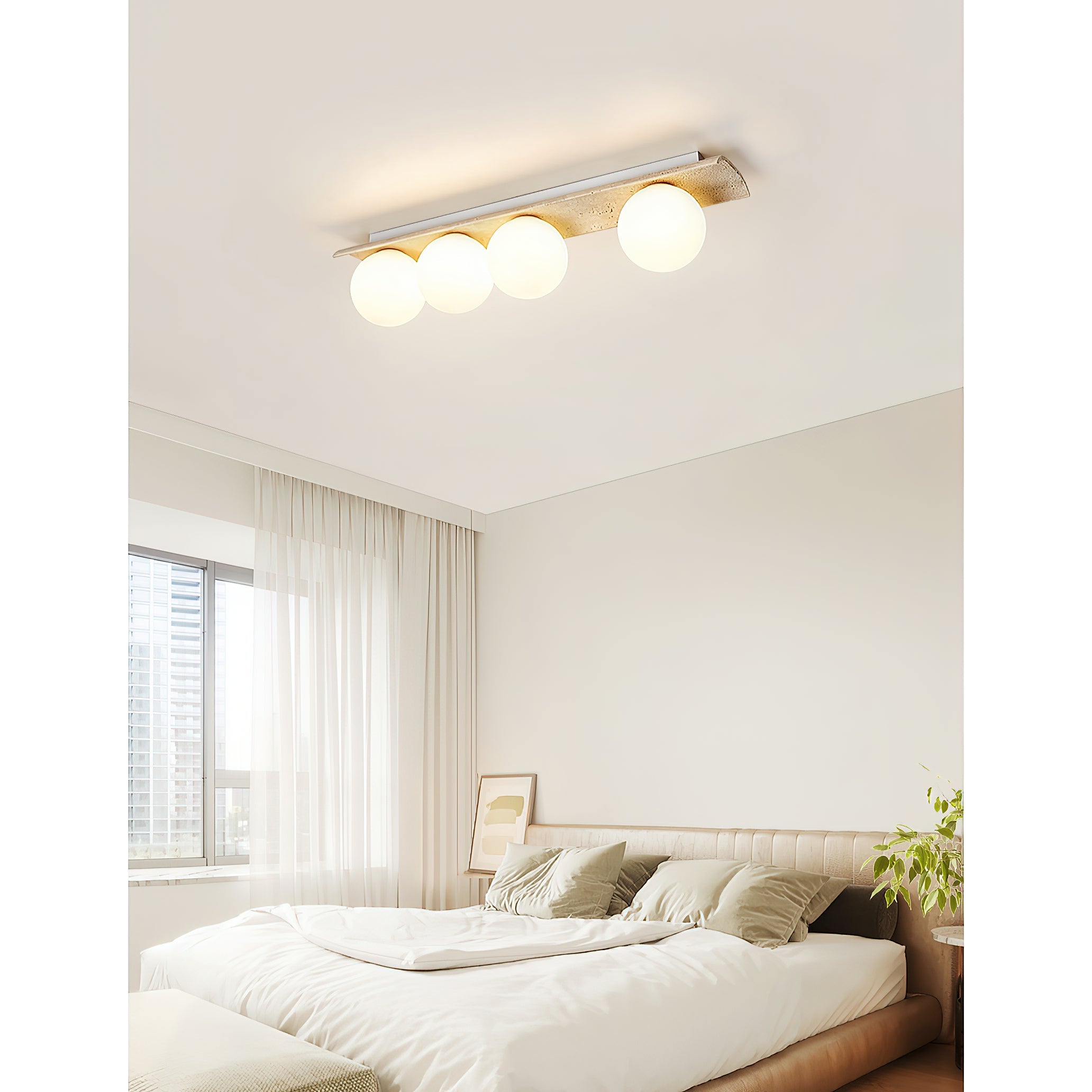 Bianca Globe Modern Minimalist Travertine Glass Ceiling Lamp - Letslighting