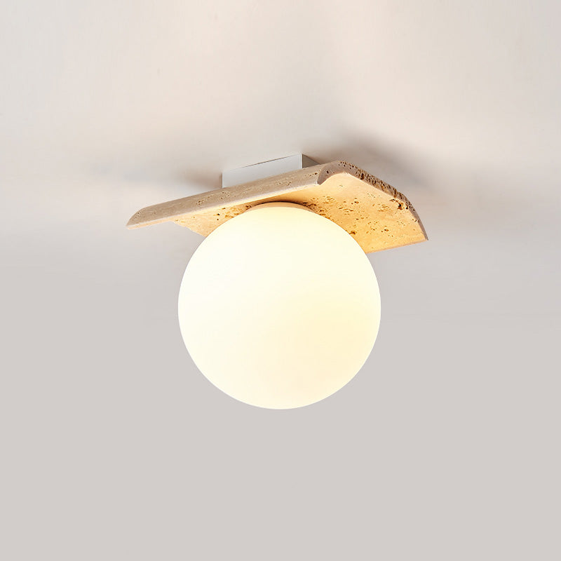 Bianca Globe Modern Minimalist Travertine Glass Ceiling Lamp - Letslighting