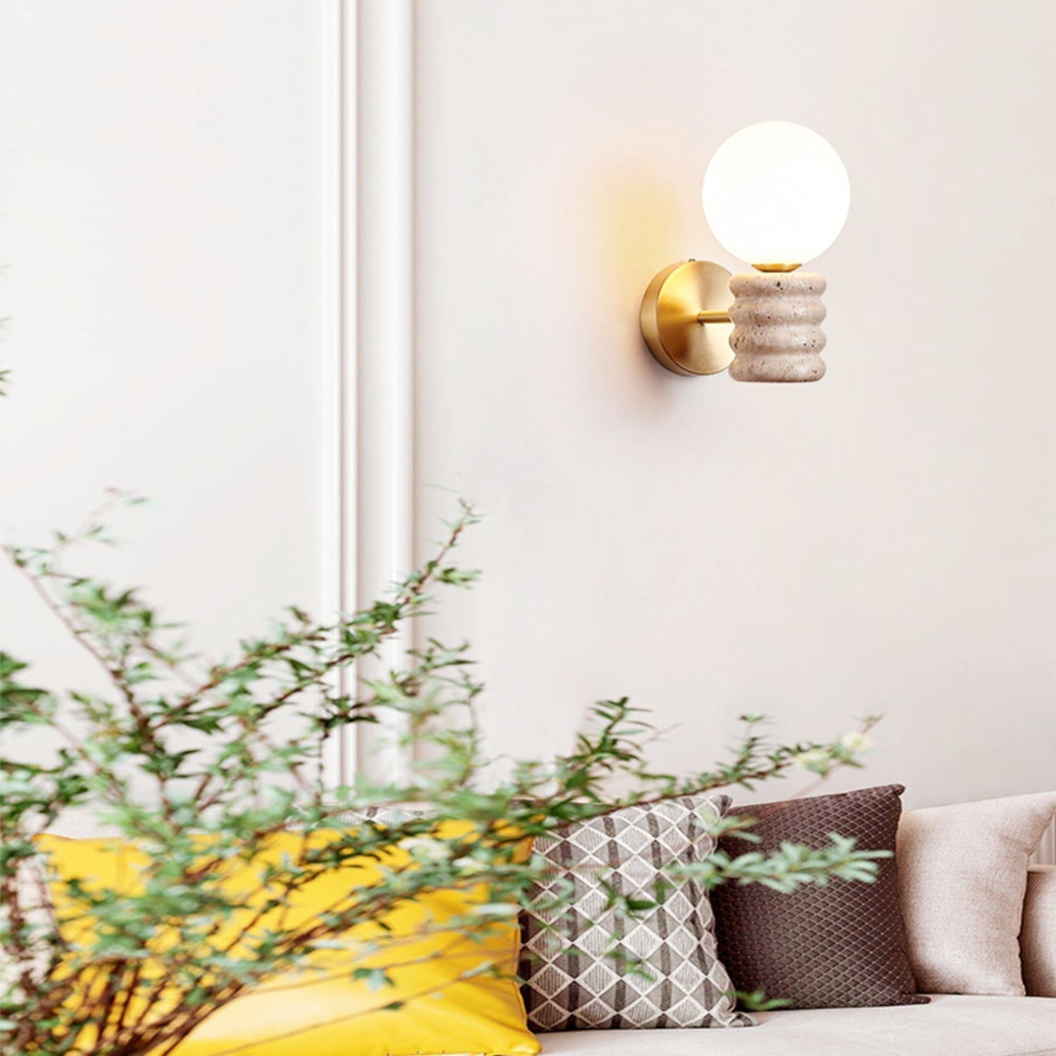 Ljomuvyh Modern Minimalist Travertine Glass Wall Lamp - Letslighting