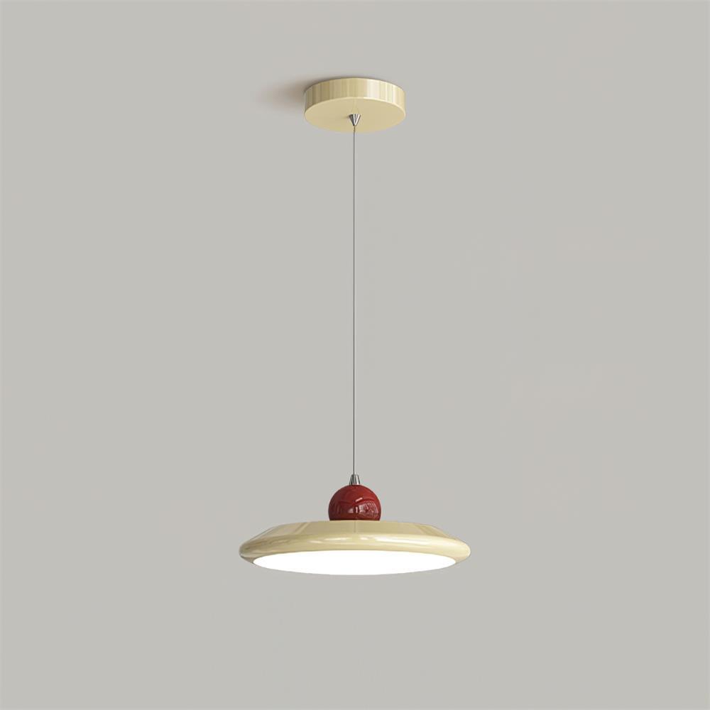 Pendant Lamp White Disc Green Trim Red Bold - Letslighting