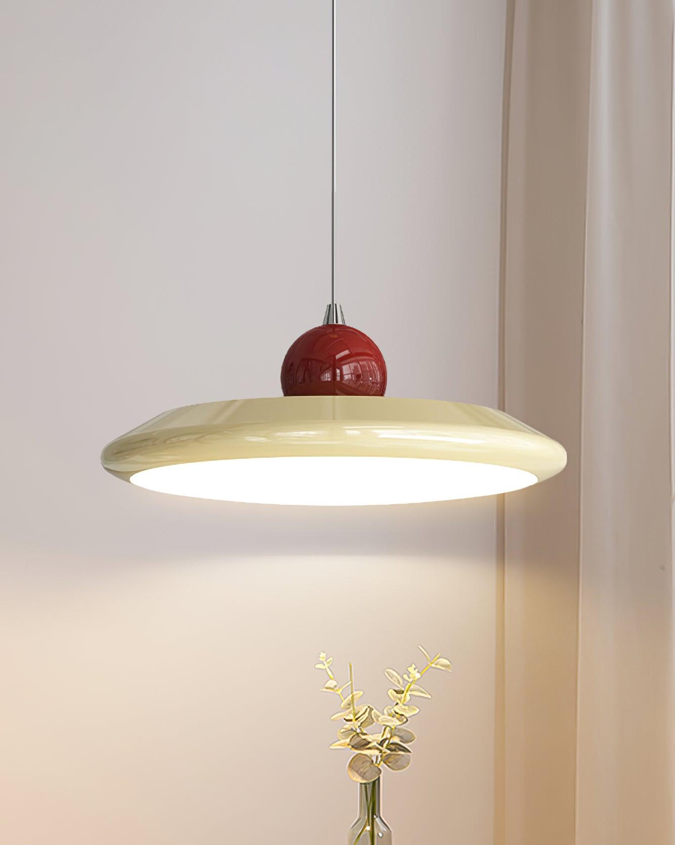 Pendant Lamp White Disc Green Trim Red Bold - Letslighting