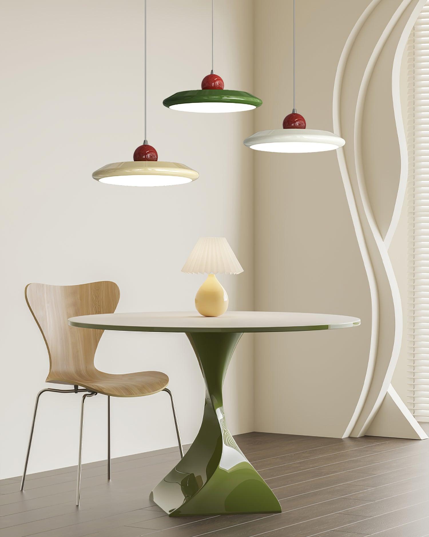Pendant Lamp White Disc Green Trim Red Bold - Letslighting