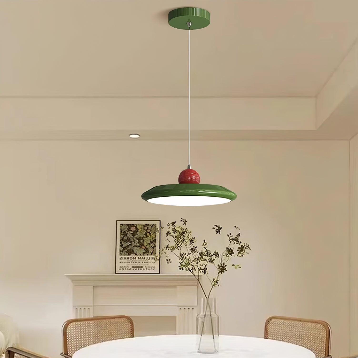 Pendant Lamp White Disc Green Trim Red Bold - Letslighting