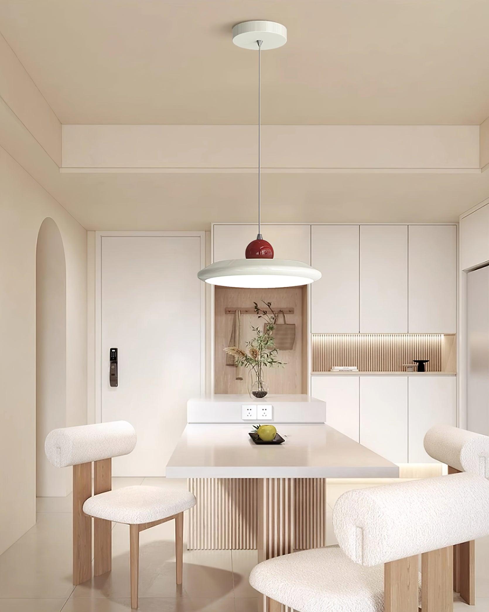 Pendant Lamp White Disc Green Trim Red Bold - Letslighting