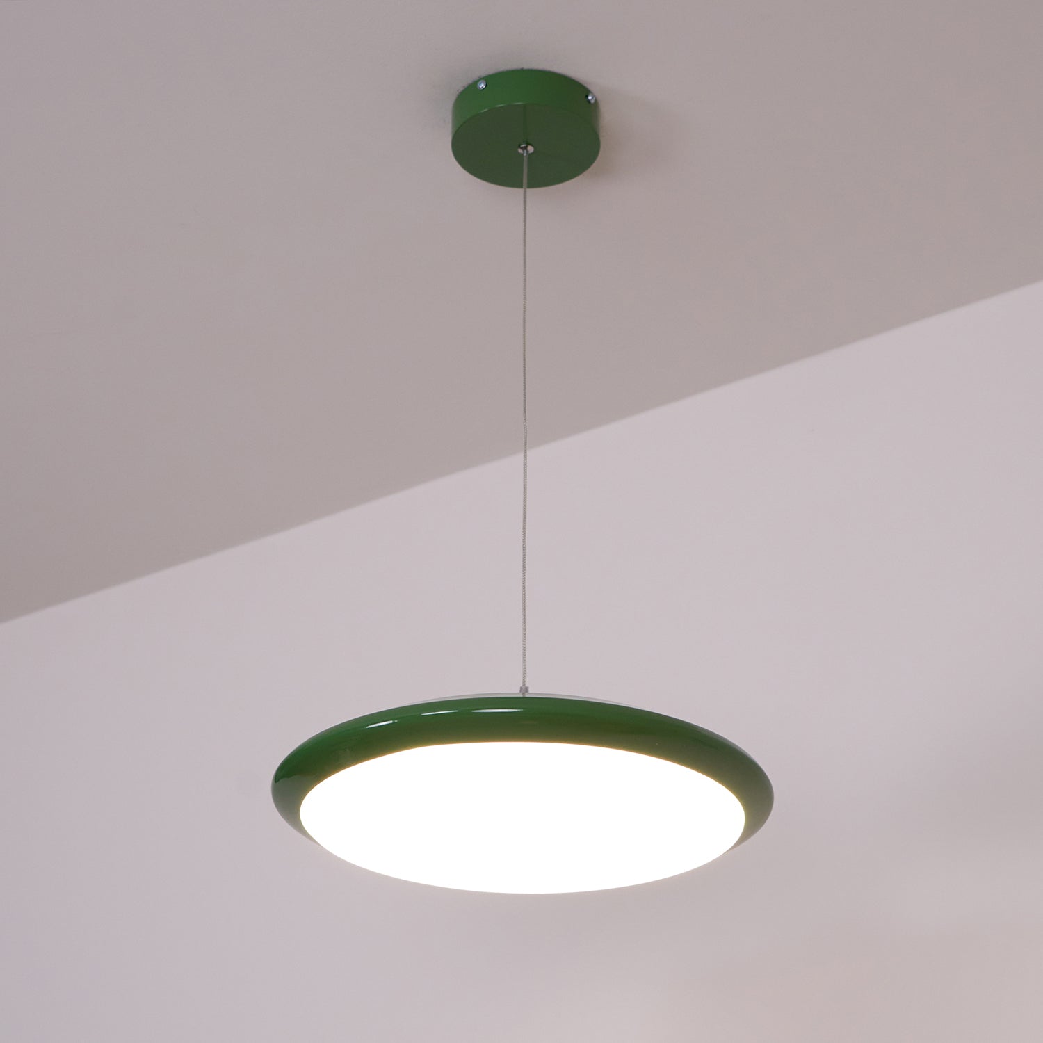 Pendant Lamp White Disc Green Trim Red Bold - Letslighting