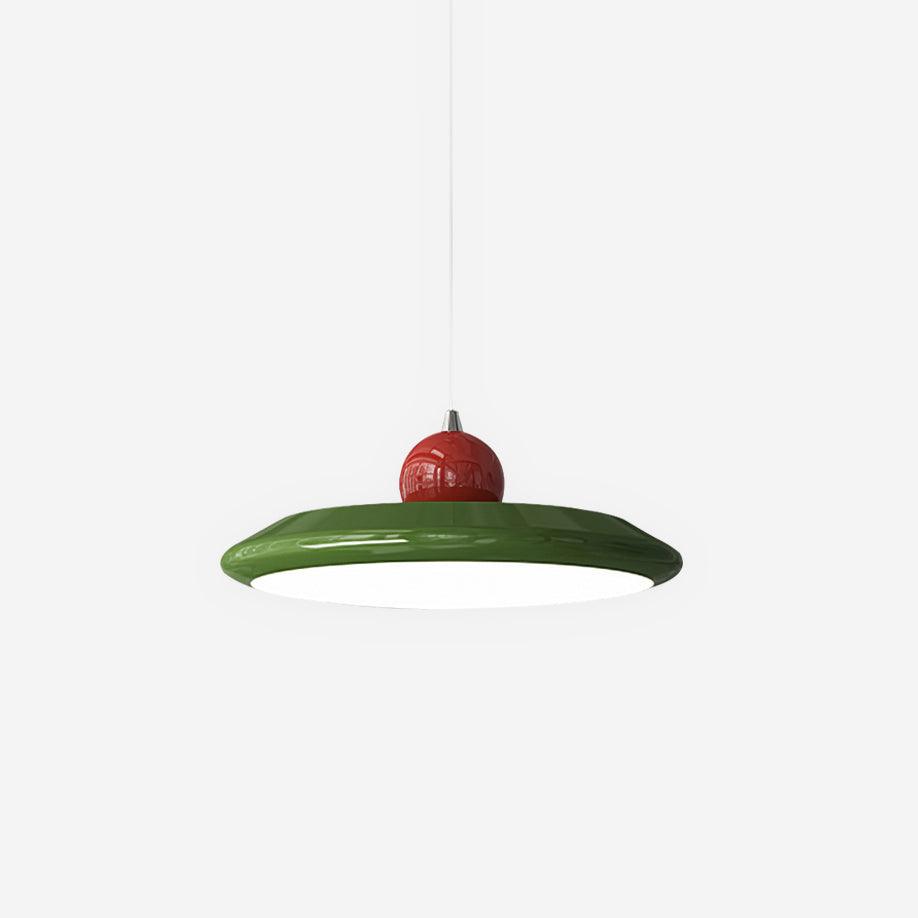 Pendant Lamp White Disc Green Trim Red Bold - Letslighting