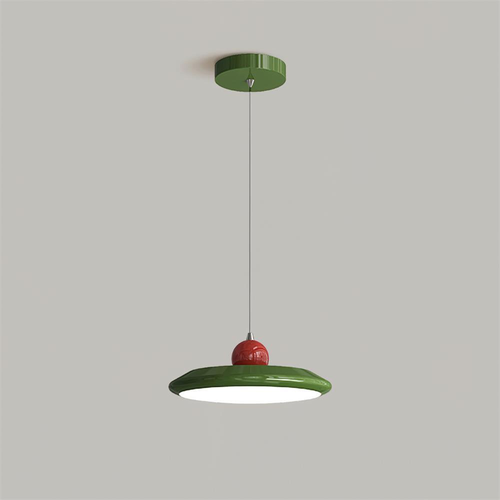 Pendant Lamp White Disc Green Trim Red Bold - Letslighting