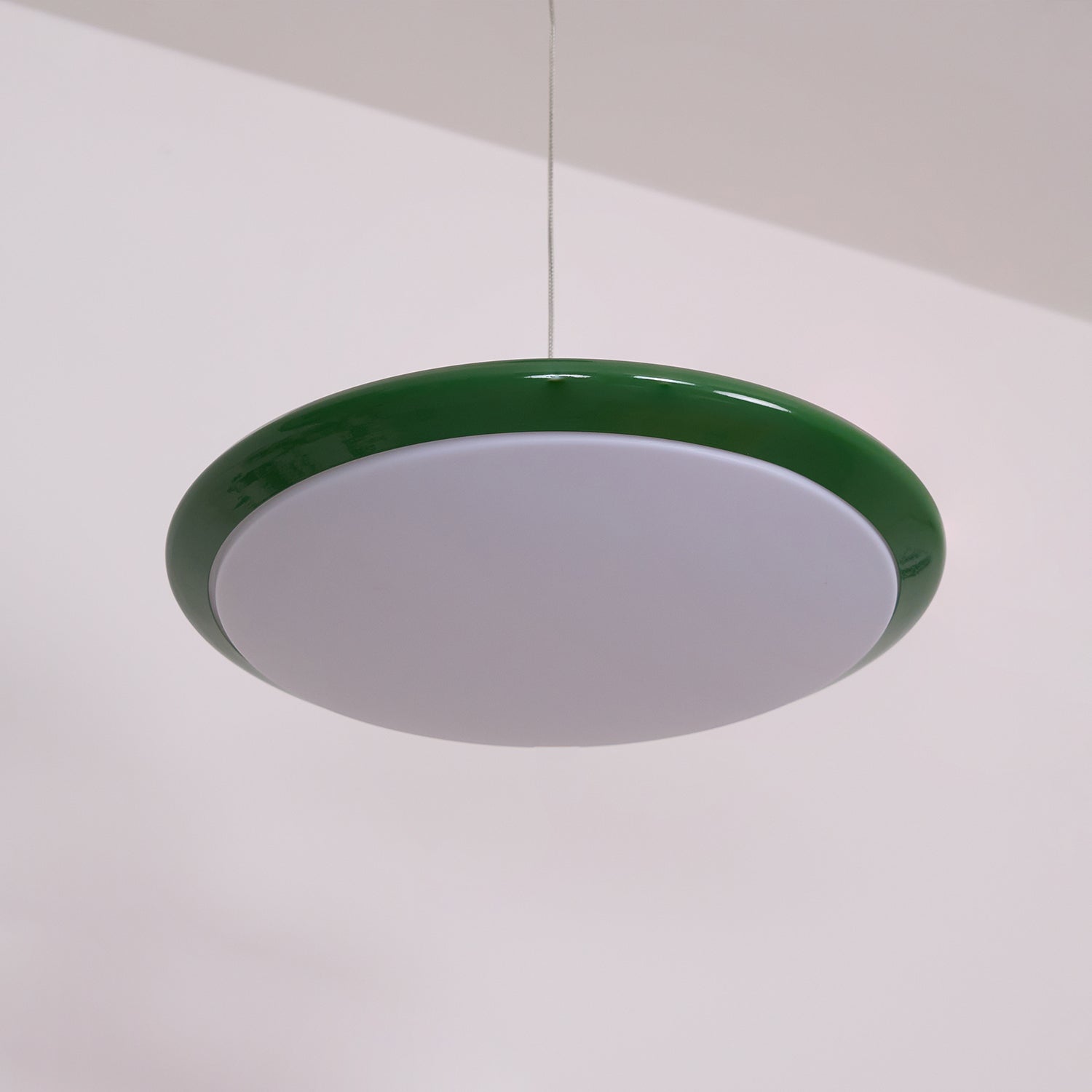 Pendant Lamp White Disc Green Trim Red Bold - Letslighting