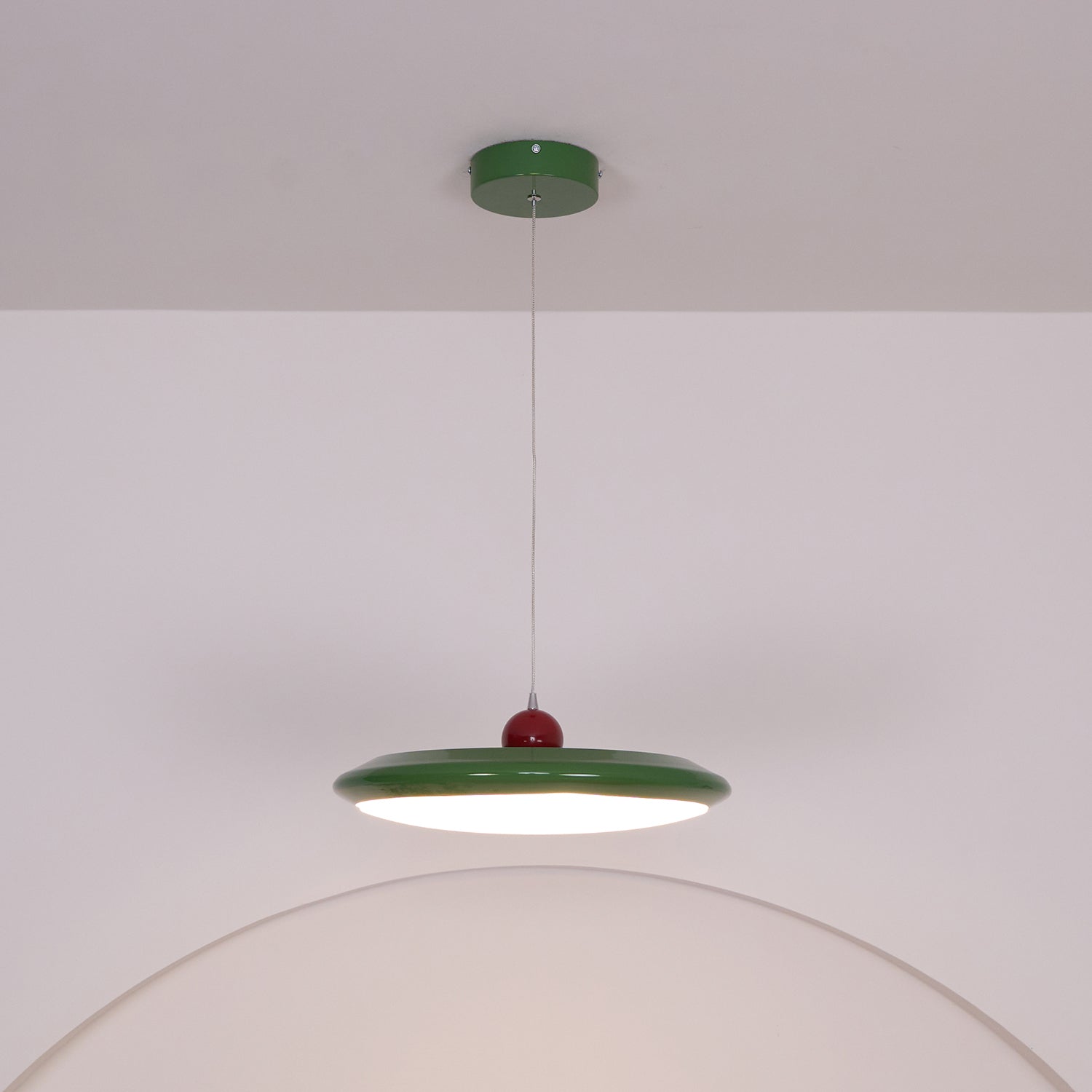 Pendant Lamp White Disc Green Trim Red Bold - Letslighting