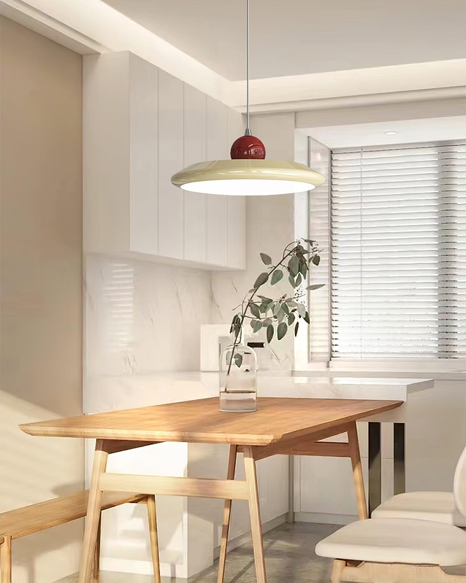 Pendant Lamp White Disc Green Trim Red Bold - Letslighting