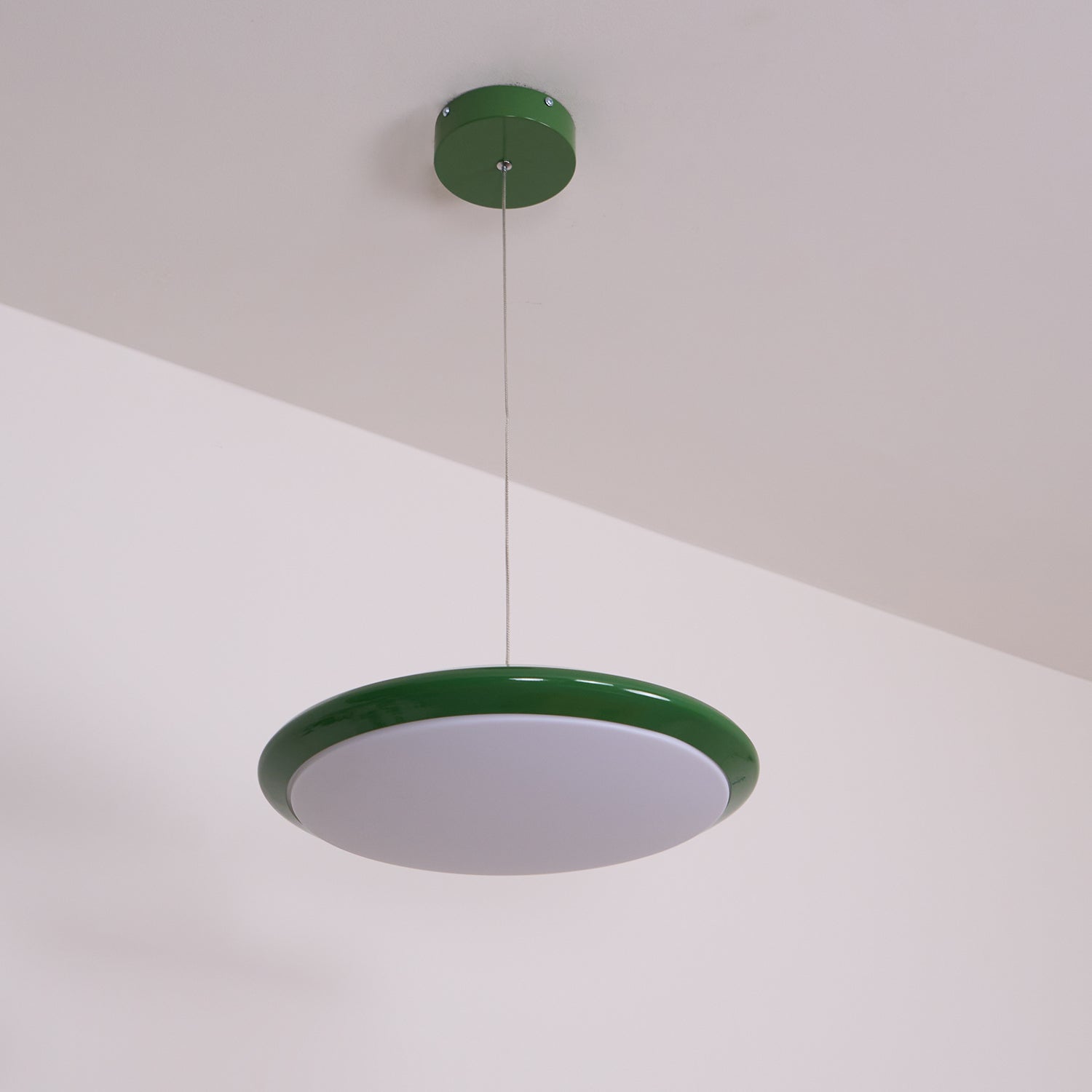 Pendant Lamp White Disc Green Trim Red Bold - Letslighting