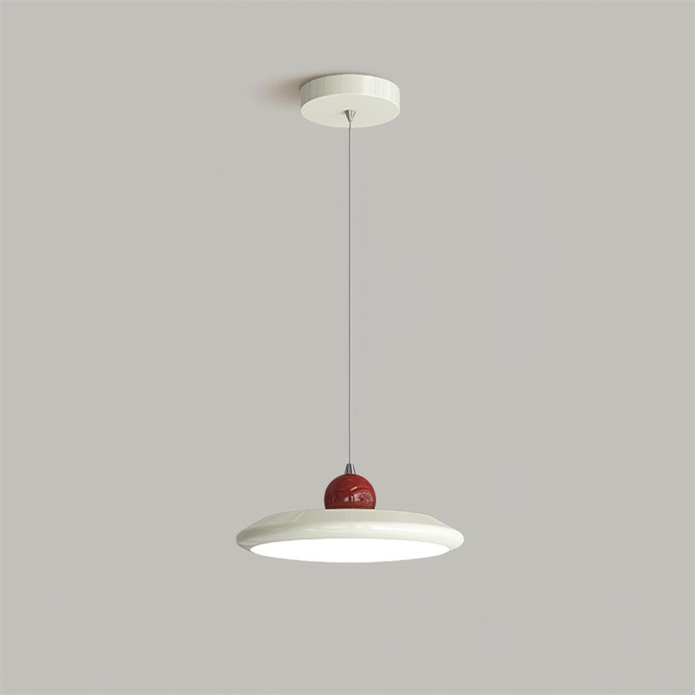 Pendant Lamp White Disc Green Trim Red Bold - Letslighting