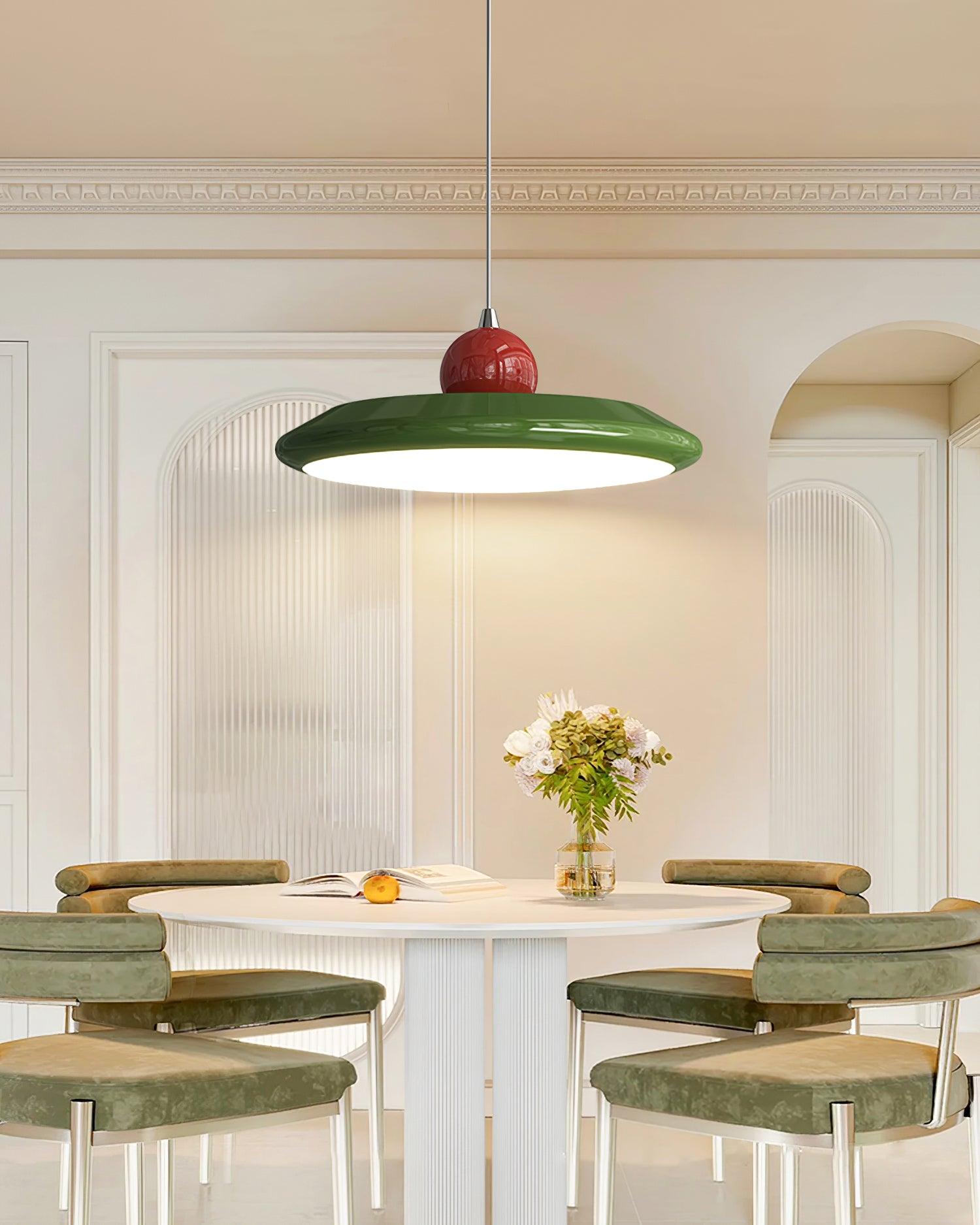 Pendant Lamp White Disc Green Trim Red Bold - Letslighting