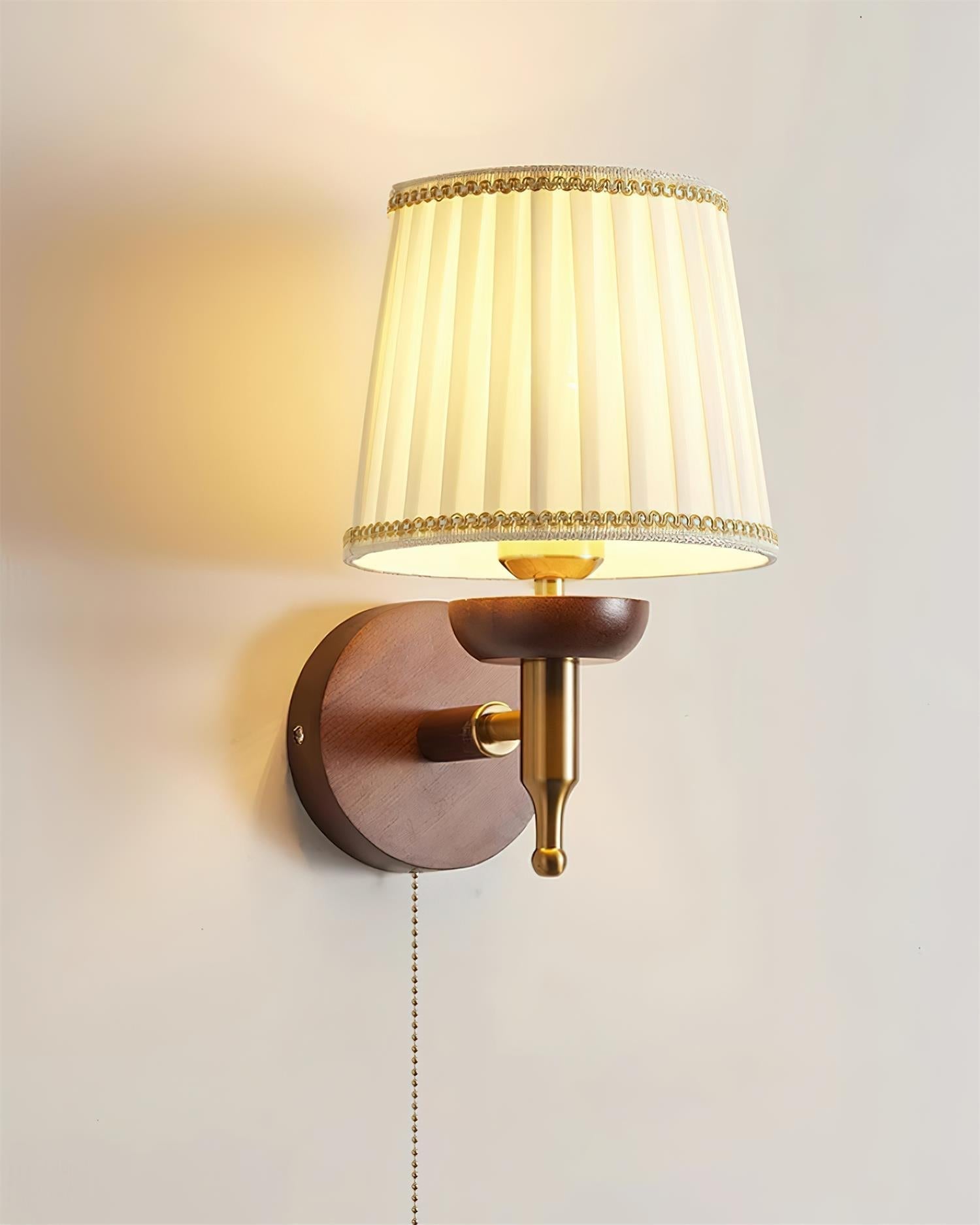 Wall Lamp Fabric Shade Modern Classic Gold Walnut Sconce Bedroom-Letslighting