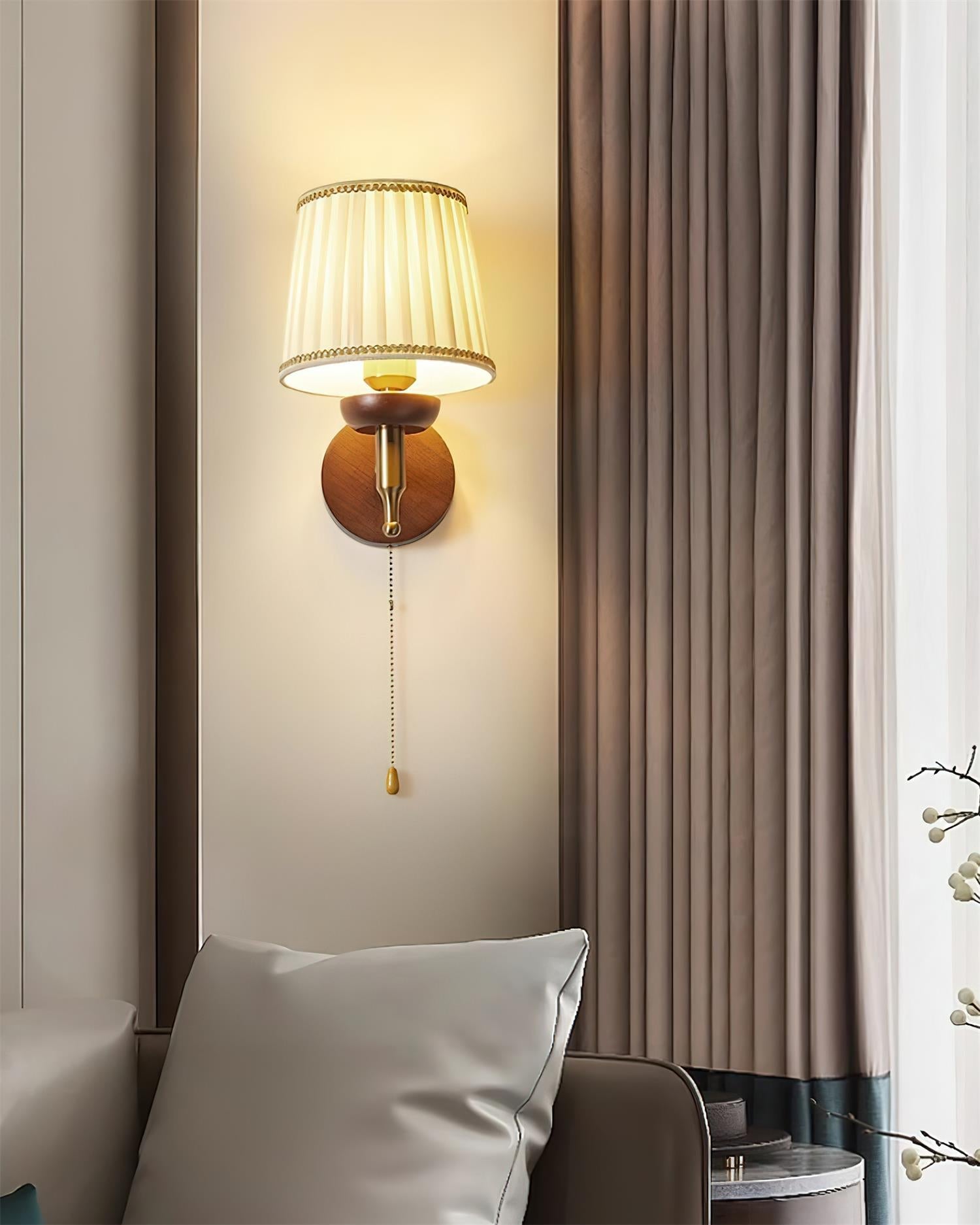 Wall Lamp Fabric Shade Modern Classic Gold Walnut Sconce Bedroom-Letslighting