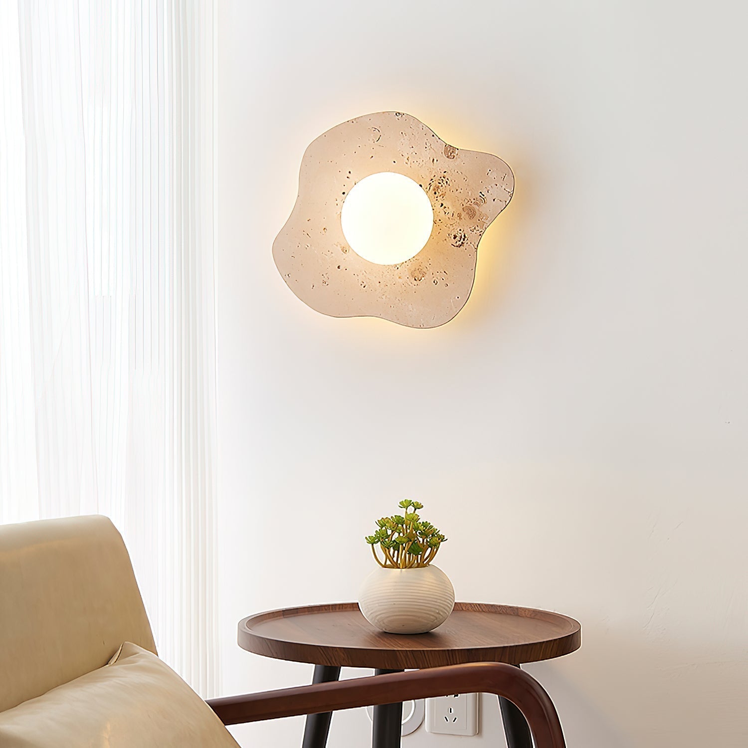 Tinduvyj Modern Minimalist Travertine Glass Wall Lamp - Letslighting