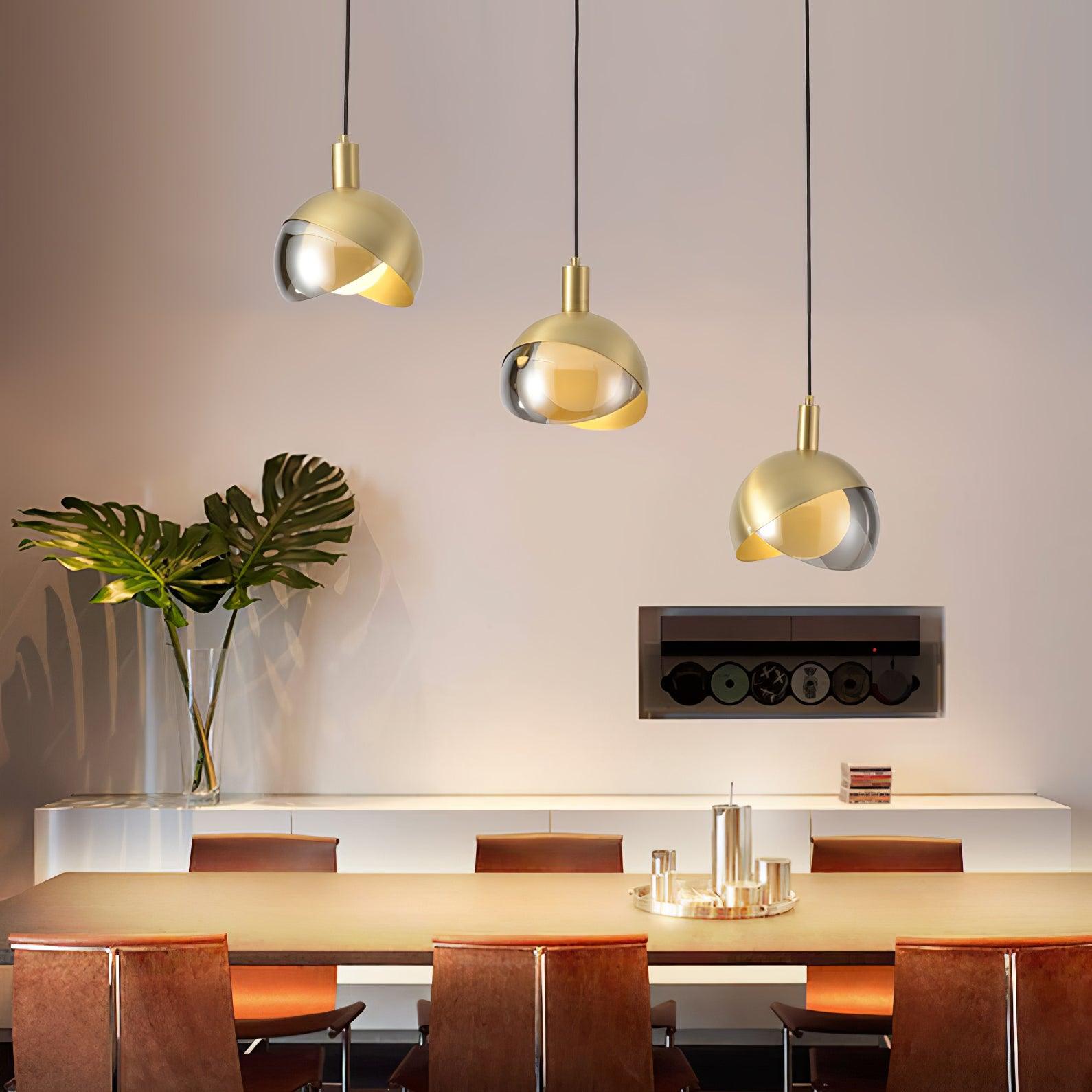 Solara Pendelleuchte Messing Glas Halbkugel Mid-Century-Letslighting