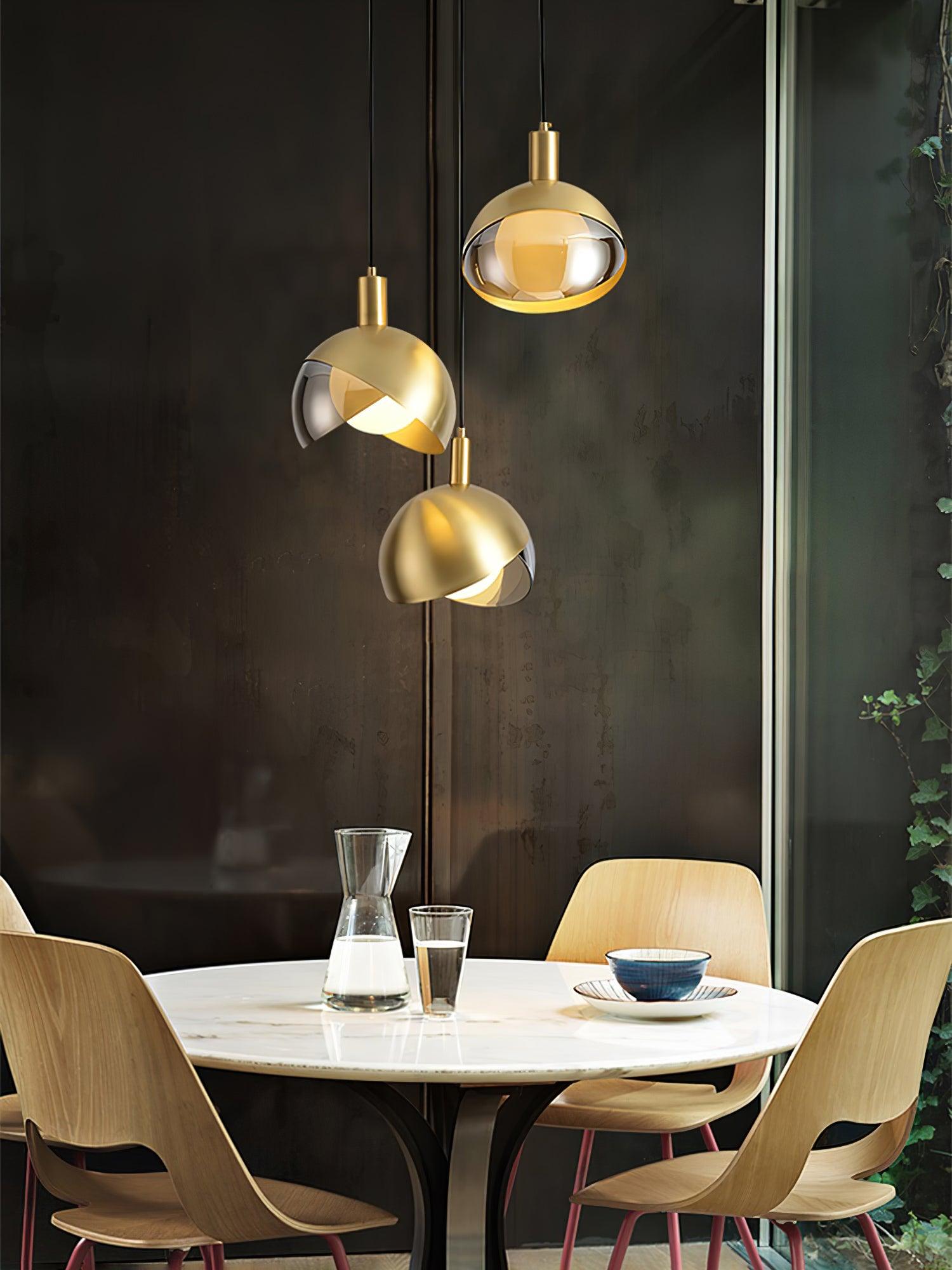 Solara Pendelleuchte Messing Glas Halbkugel Mid-Century-Letslighting