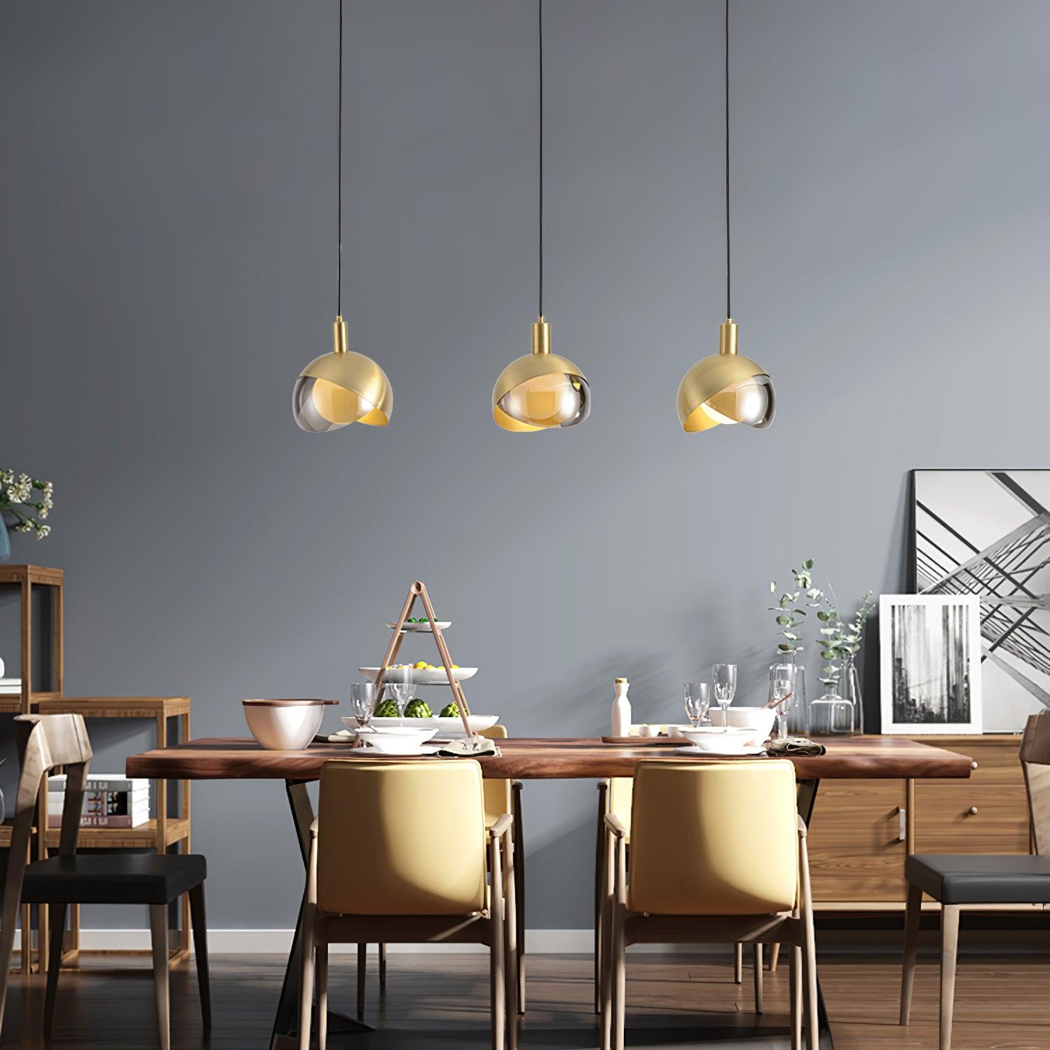 Solara Pendelleuchte Messing Glas Halbkugel Mid-Century-Letslighting