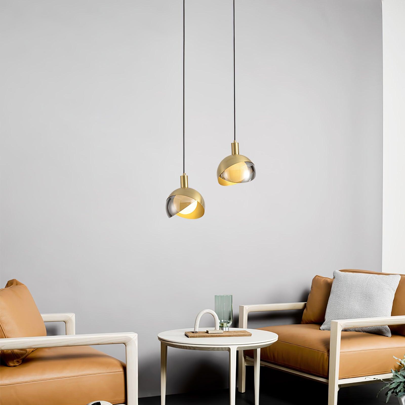 Solara Pendelleuchte Messing Glas Halbkugel Mid-Century-Letslighting