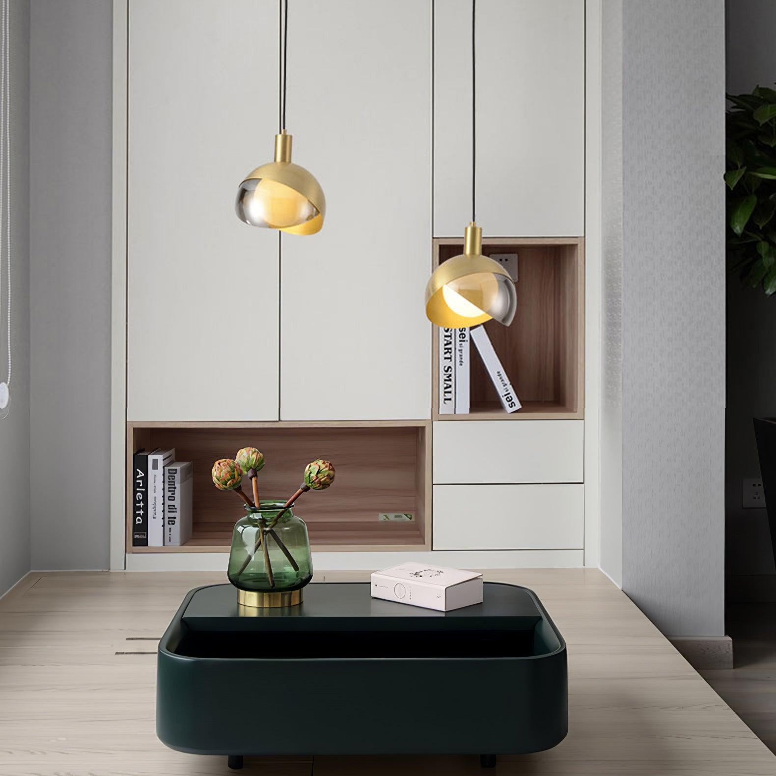 Solara Pendelleuchte Messing Glas Halbkugel Mid-Century-Letslighting