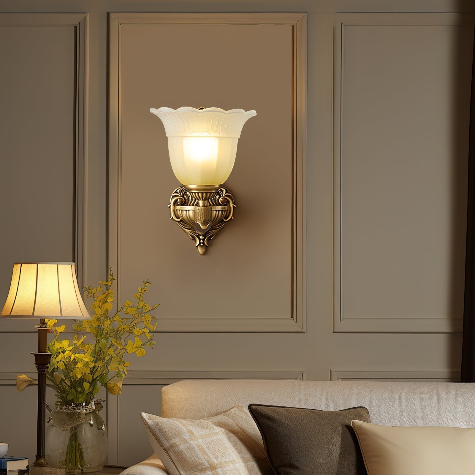 Sifuvyd Luxus-Blumen-Wandleuchte aus Messing und Glas-Letslighting