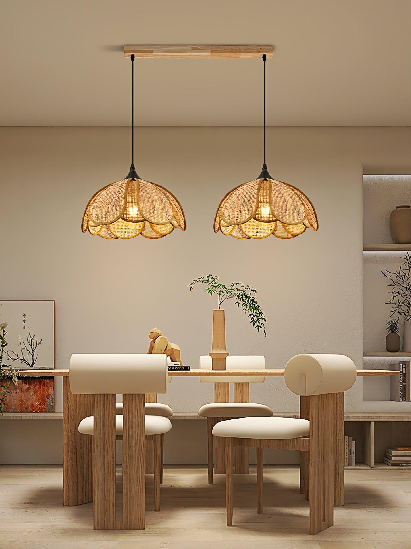 Eurvinel Elegance Bloom Rattan Stoff Pendelleuchte-Letslighting