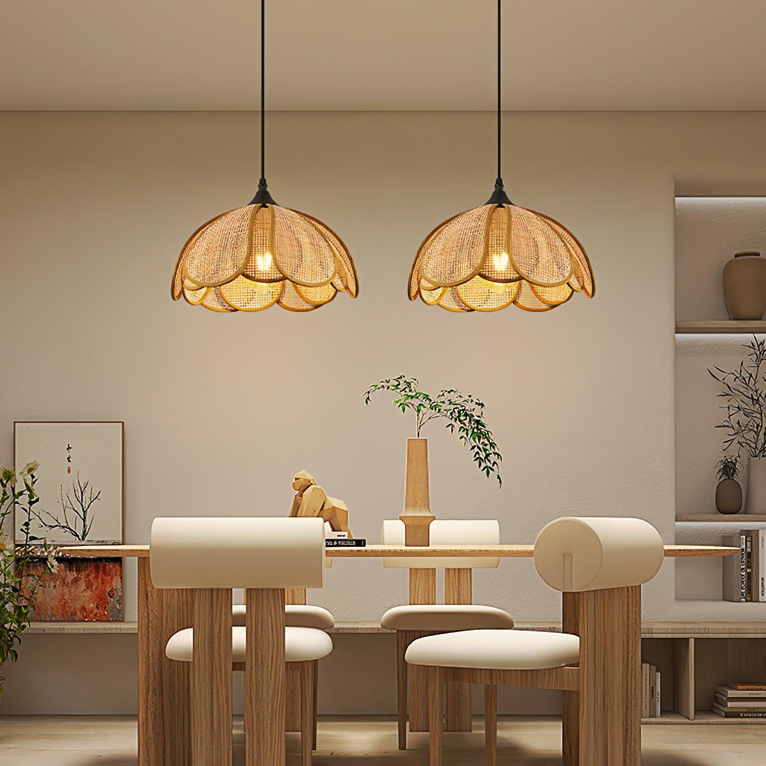 Eurvinel Elegance Bloom Rattan Stoff Pendelleuchte-Letslighting