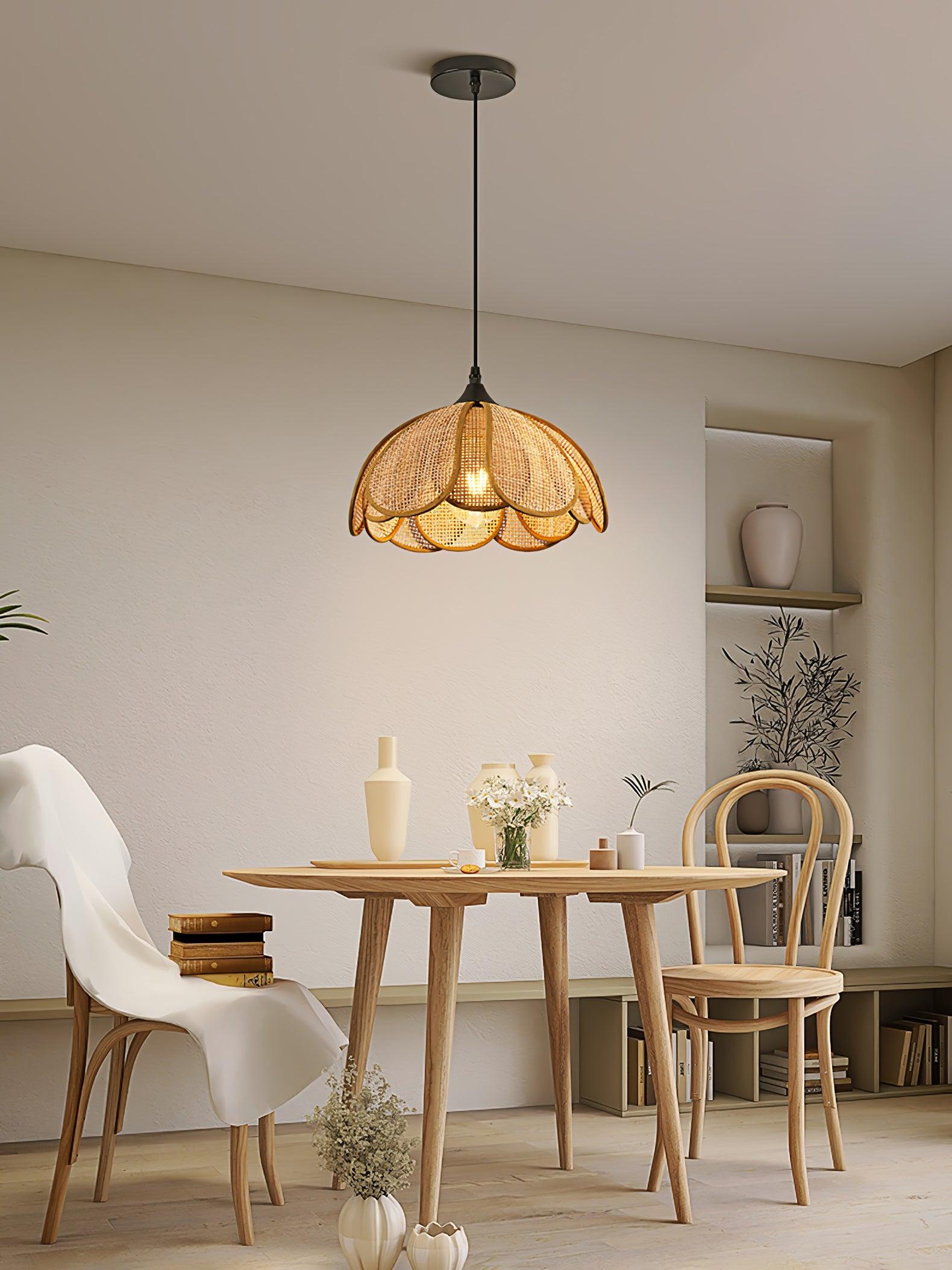 Eurvinel Elegance Bloom Rattan Stoff Pendelleuchte-Letslighting