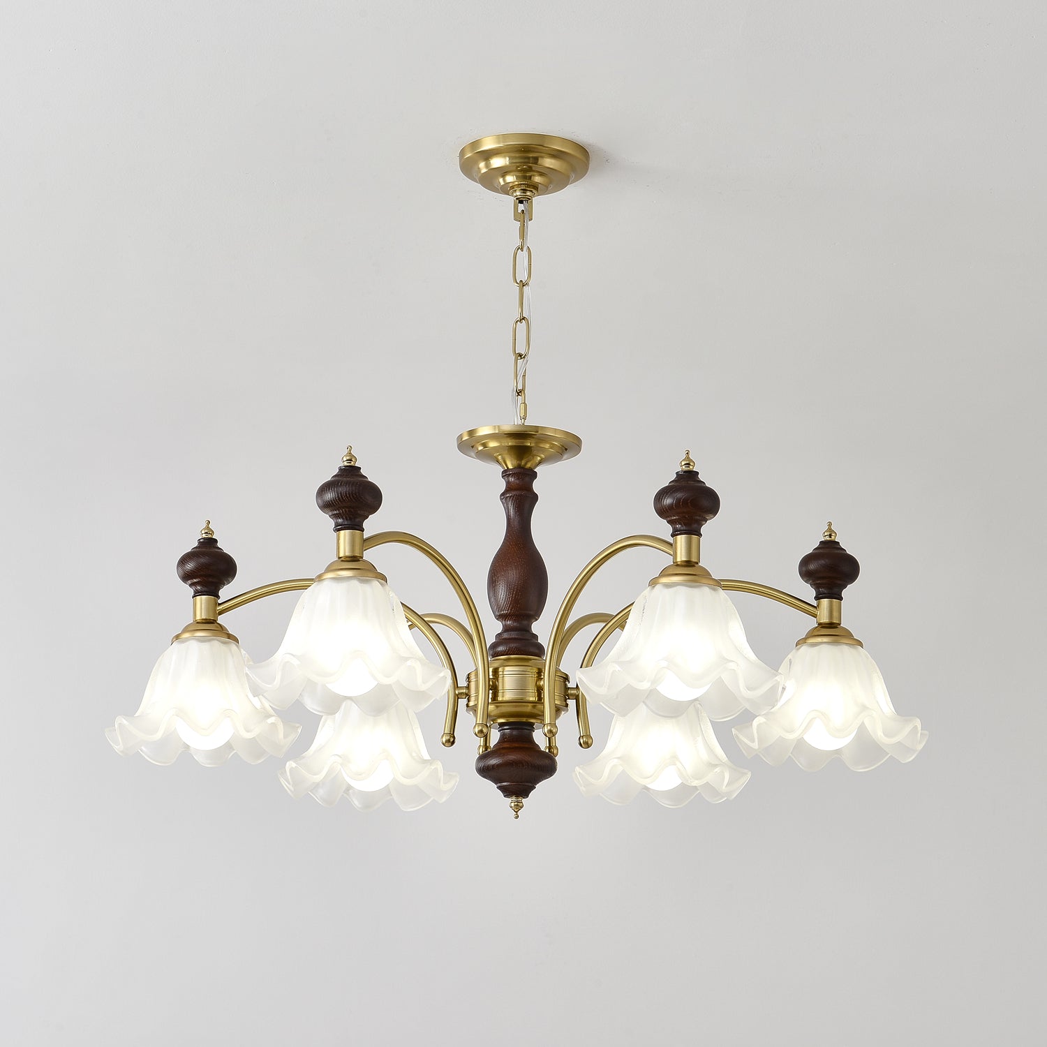 Lustra Kronleuchter Holz Messing Blüte Blumen-Letslighting