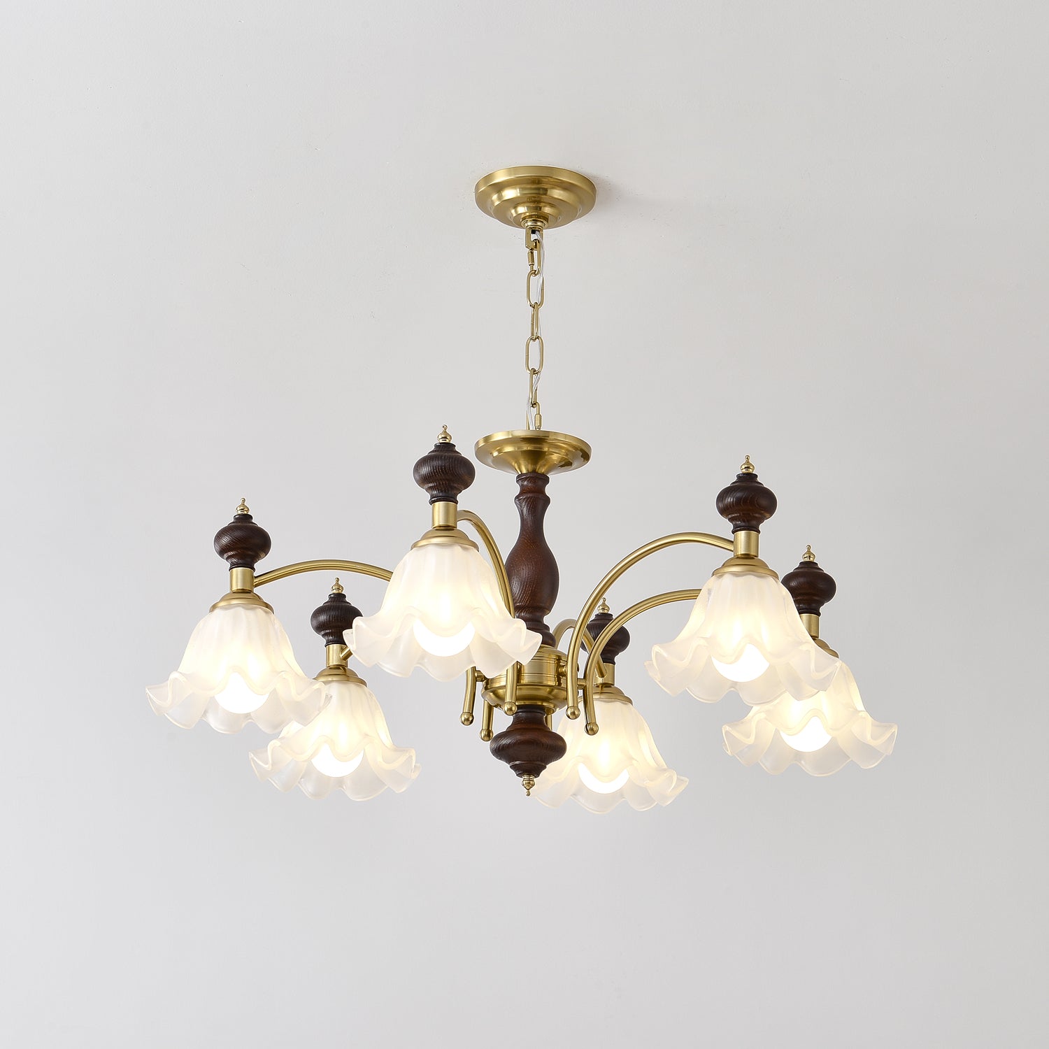 Lustra Kronleuchter Holz Messing Blüte Blumen-Letslighting