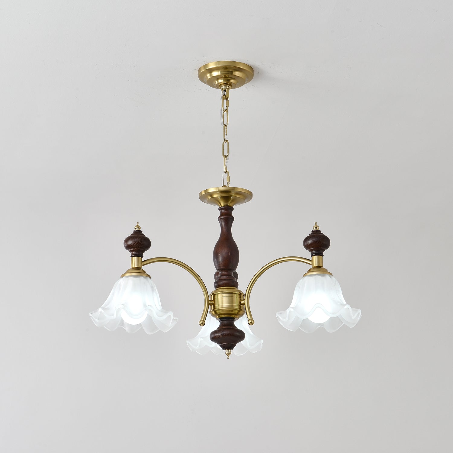 Lustra Kronleuchter Holz Messing Blüte Blumen-Letslighting