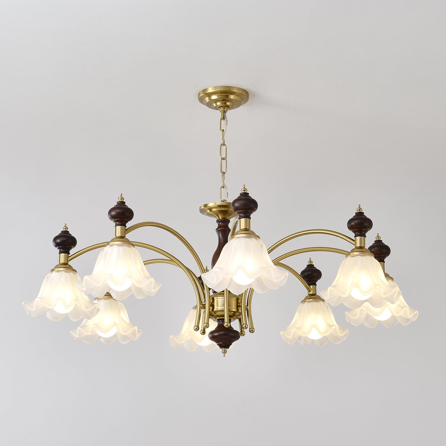 Lustra Kronleuchter Holz Messing Blüte Blumen-Letslighting