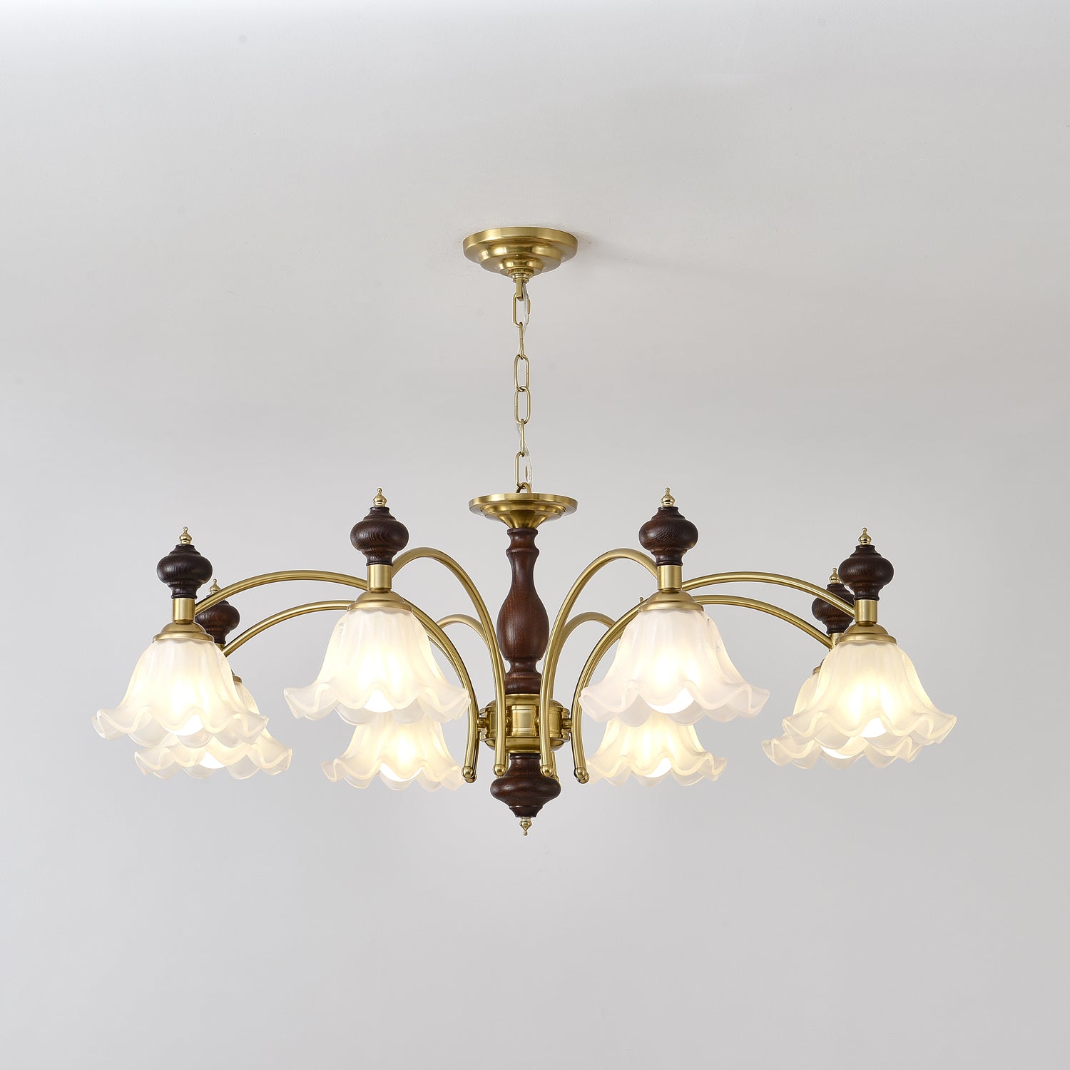 Lustra Kronleuchter Holz Messing Blüte Blumen-Letslighting