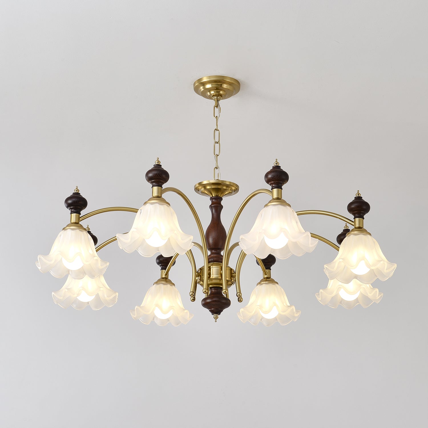 Lustra Kronleuchter Holz Messing Blüte Blumen-Letslighting