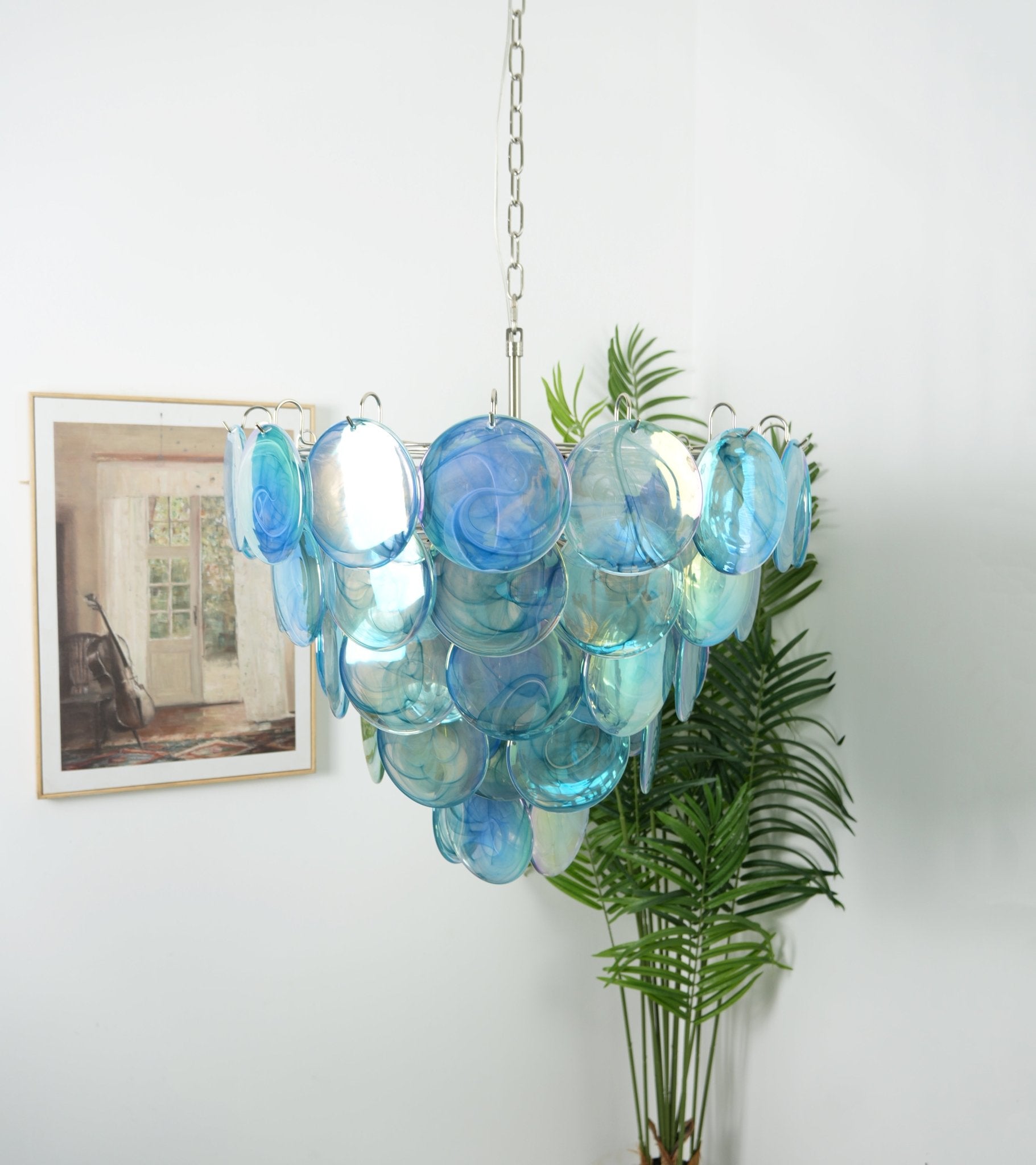 Aurora Chandelier Blue Murano Glass Disc Elegant - Blowlighting