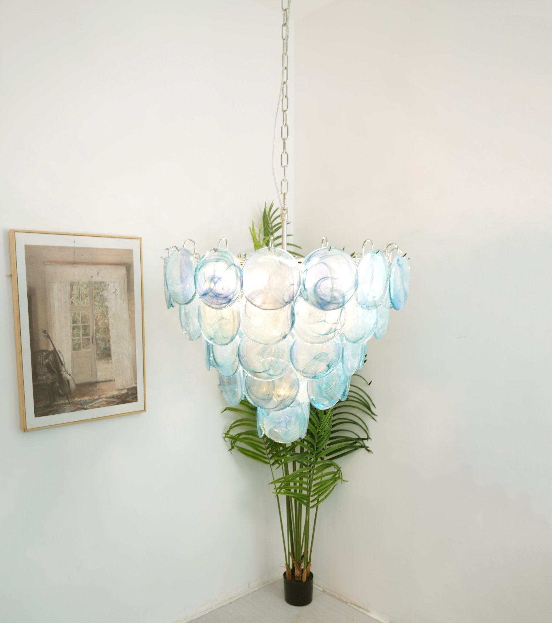 Aurora Chandelier Blue Murano Glass Disc Elegant - Blowlighting