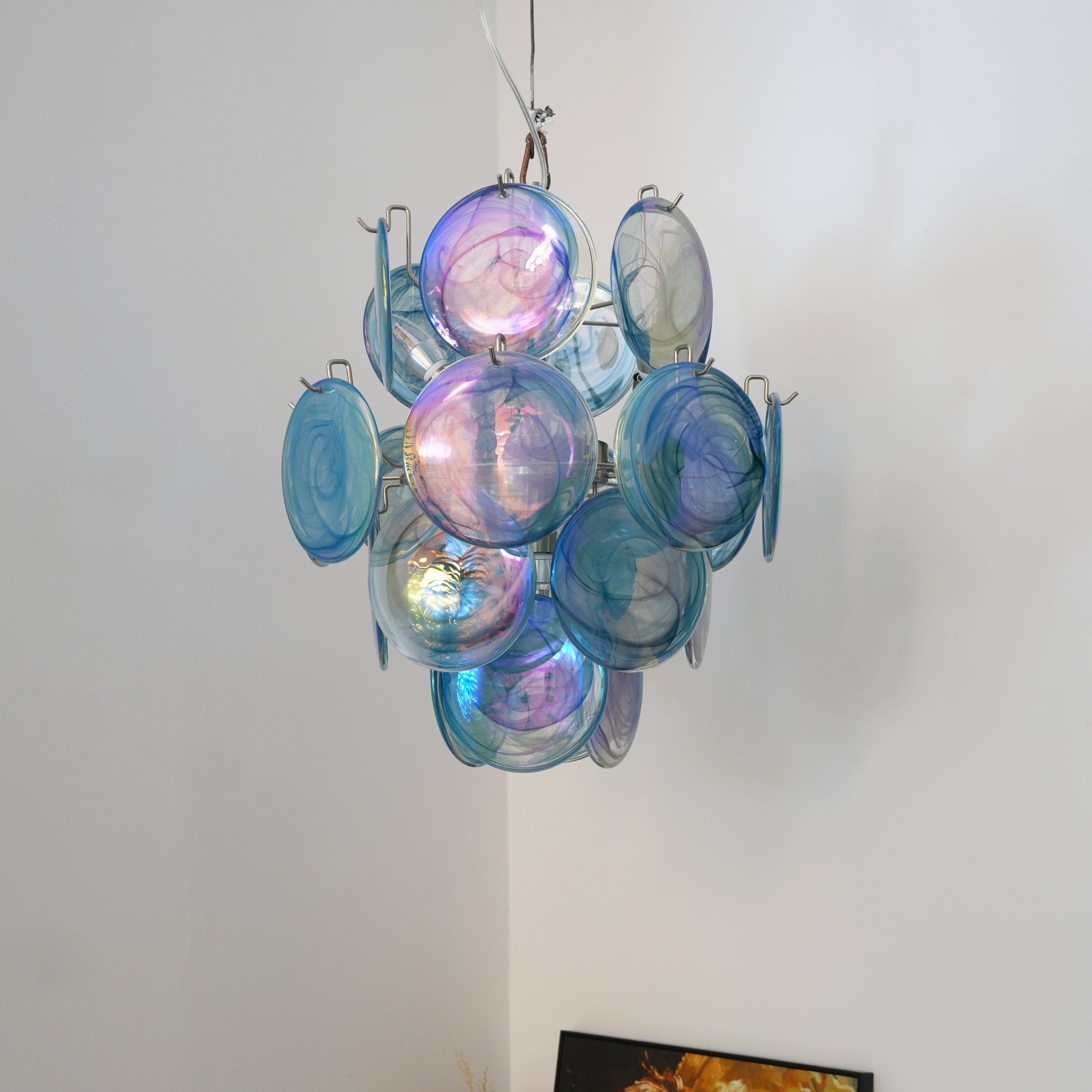 Aurora Chandelier Blue Murano Glass Disc Vintage - Neutralighting